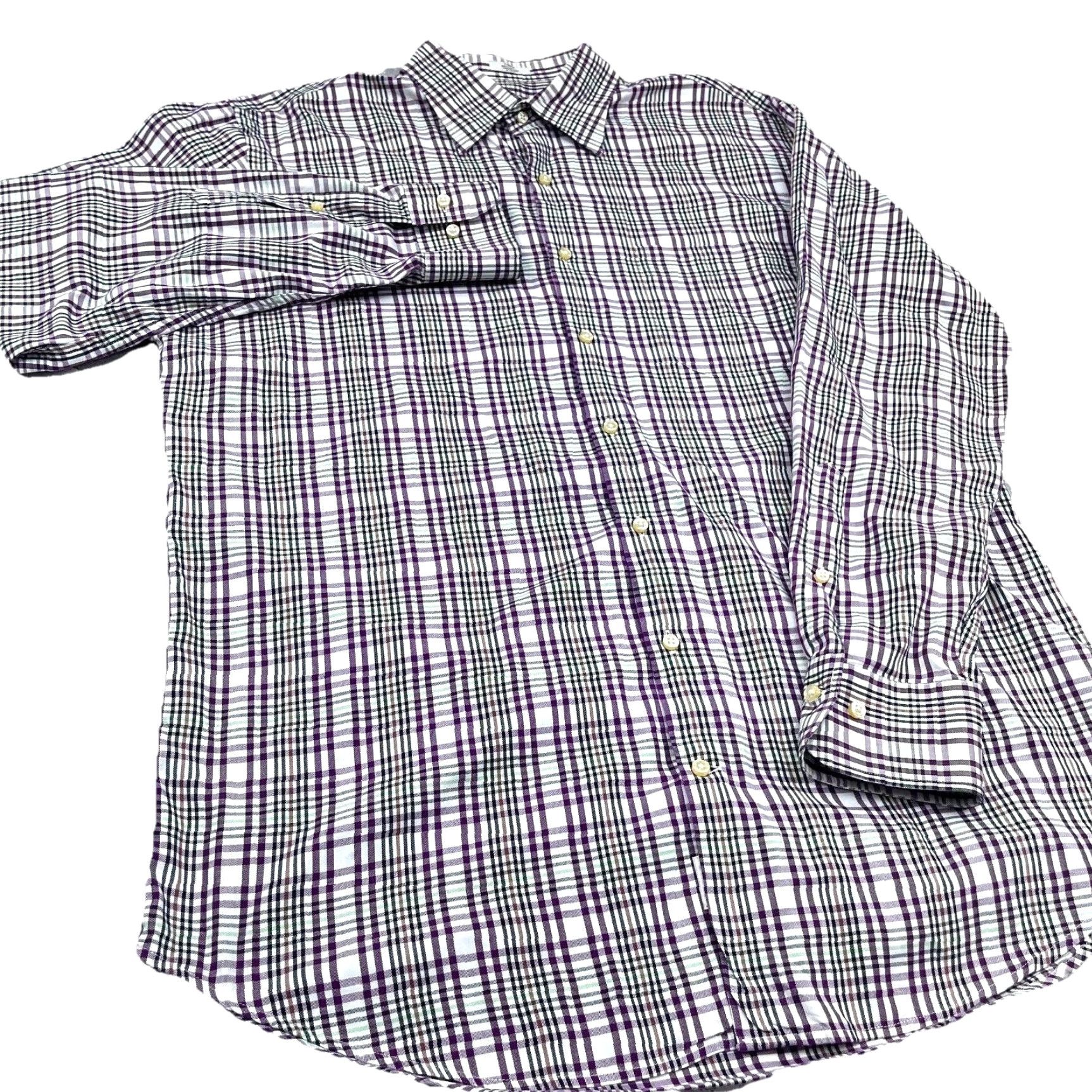 Peter Millar Peter Millar Shirt Men Large Purple White Plaid Flannel Dress Button Up Adult Size 42R - 4 Thumbnail