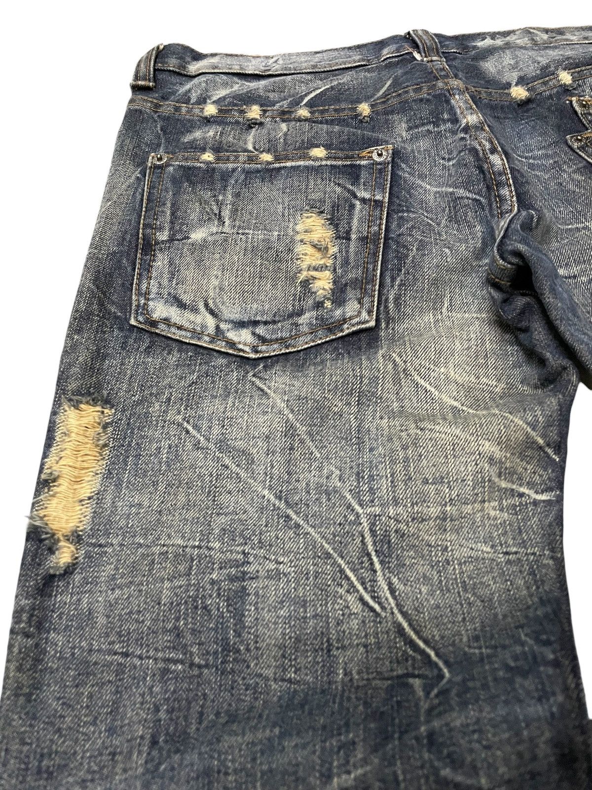 Japanese Brand × LOWBOX × Vintage KUI Japan Distressed Claw Mark Honeycomb Flared Jeans Size US 34 / EU 50 - 20 Thumbnail