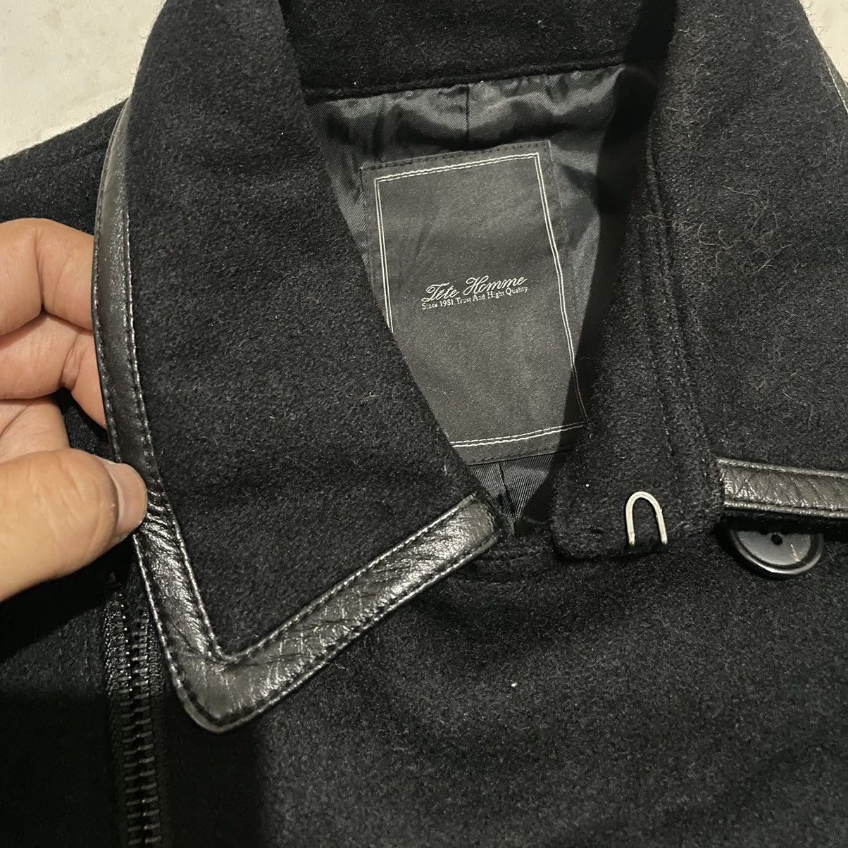 Issey Miyake Tete Homme Double Breast Mix Leather Wool Jacket Size US M / EU 48-50 / 2 - 4 Thumbnail