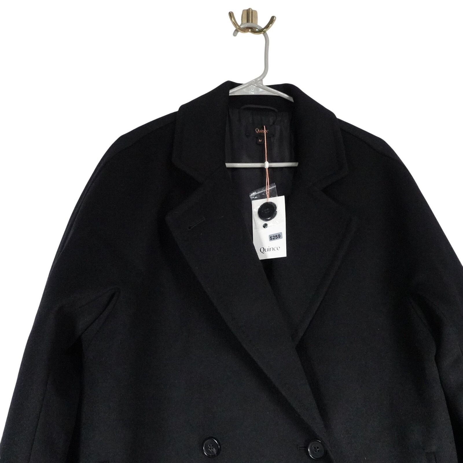 Quince Quince M Black Italian Wool Double-Breasted Slouch Coat Size M / US 6-8 / IT 42-44 - 5 Thumbnail
