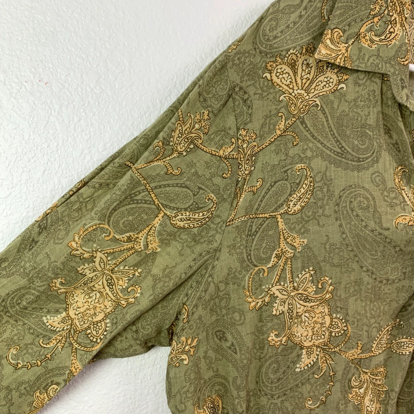 Vintage VINTAGE White Stag Shirt Blouse Paisley Boho Long Sleeve Collared XL Womens Green 100% Cotton Shirt Blouse Boho 90s Size XL / US 12-14 / IT 48-50 - 2 Thumbnail