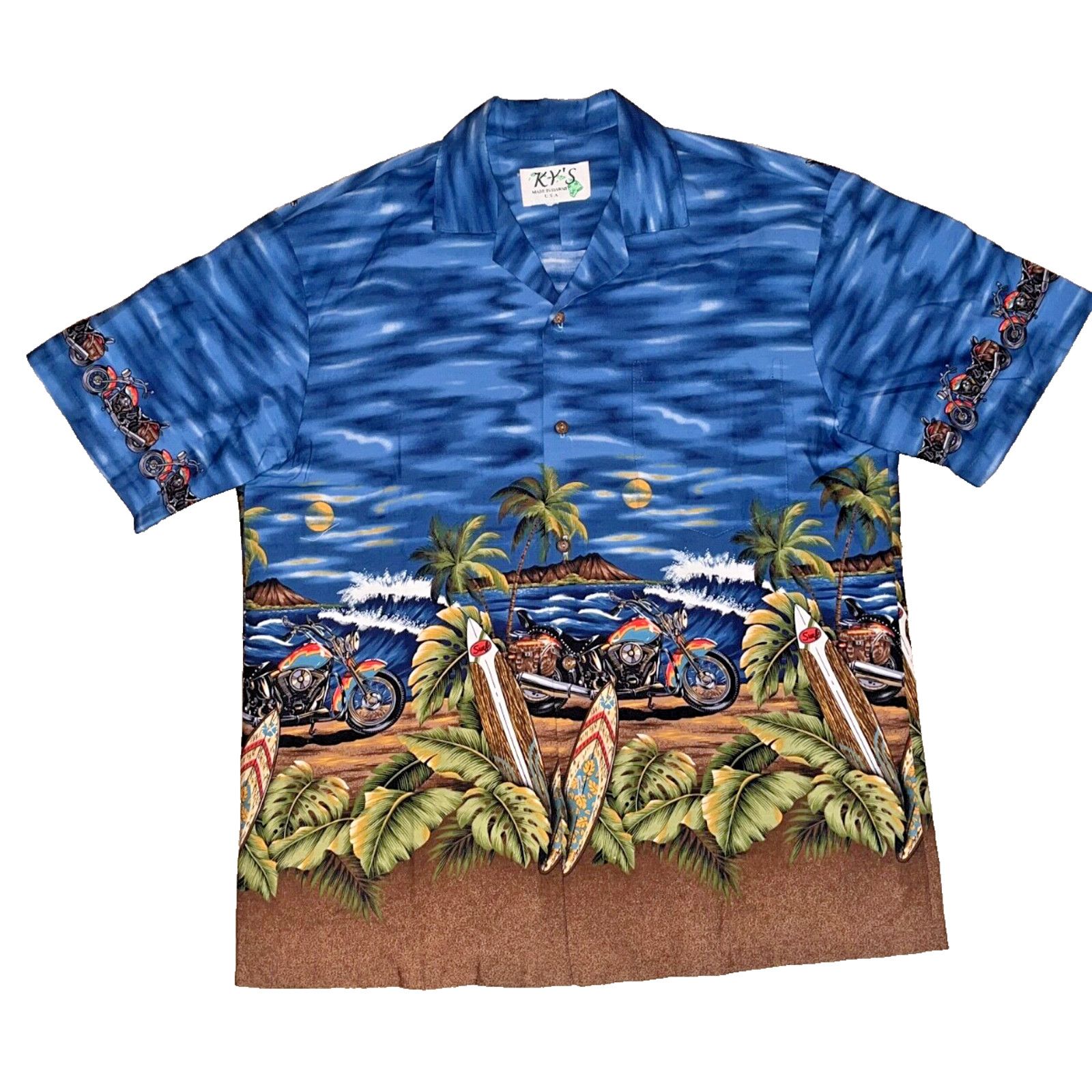 Other Kys Hawaiian Shirt Mens Large Motorcycle Palms Short Sleeve Size US L / EU 52-54 / 3 - 2 Thumbnail