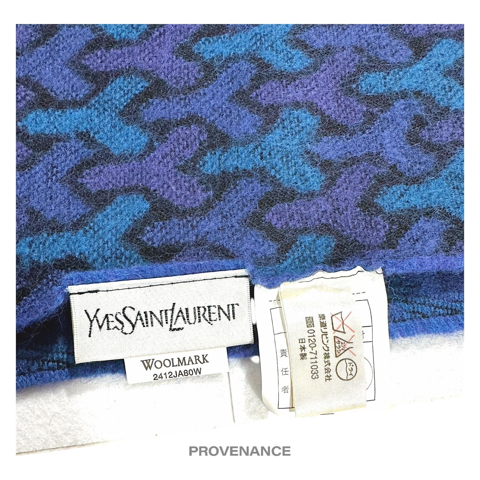 Yves Saint Laurent 🔴 Yves Saint Laurent YSL Wool Throw Scarf Blanket - Blue Size ONE SIZE - 6 Thumbnail