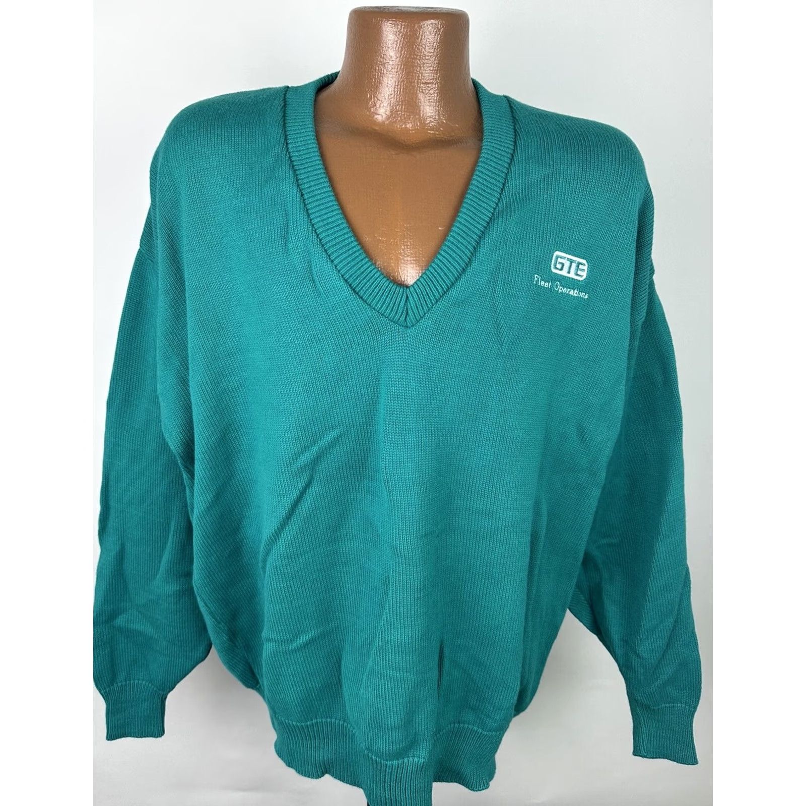 Vintage VINTAGE Vantage Teal Green Cotton Pullover Sweater - Mens XL, Long Sleeve, Knit, V-Neck, 80s Preppy Dad Grunge Retro Size US XL / EU 56 / 4 - 2 Thumbnail