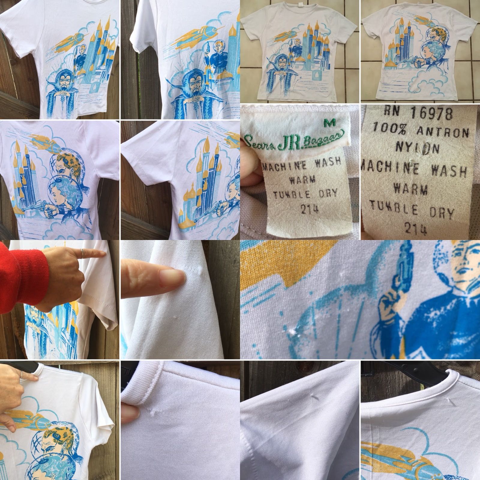 Sears VINTAGE Sears Flash Gordon T-Shirt Womens Graphic Tee 1970s White M Short Sleeve Front Back Print Nylon 18" Chest Size M / US 6-8 / IT 42-44 - 8 Thumbnail
