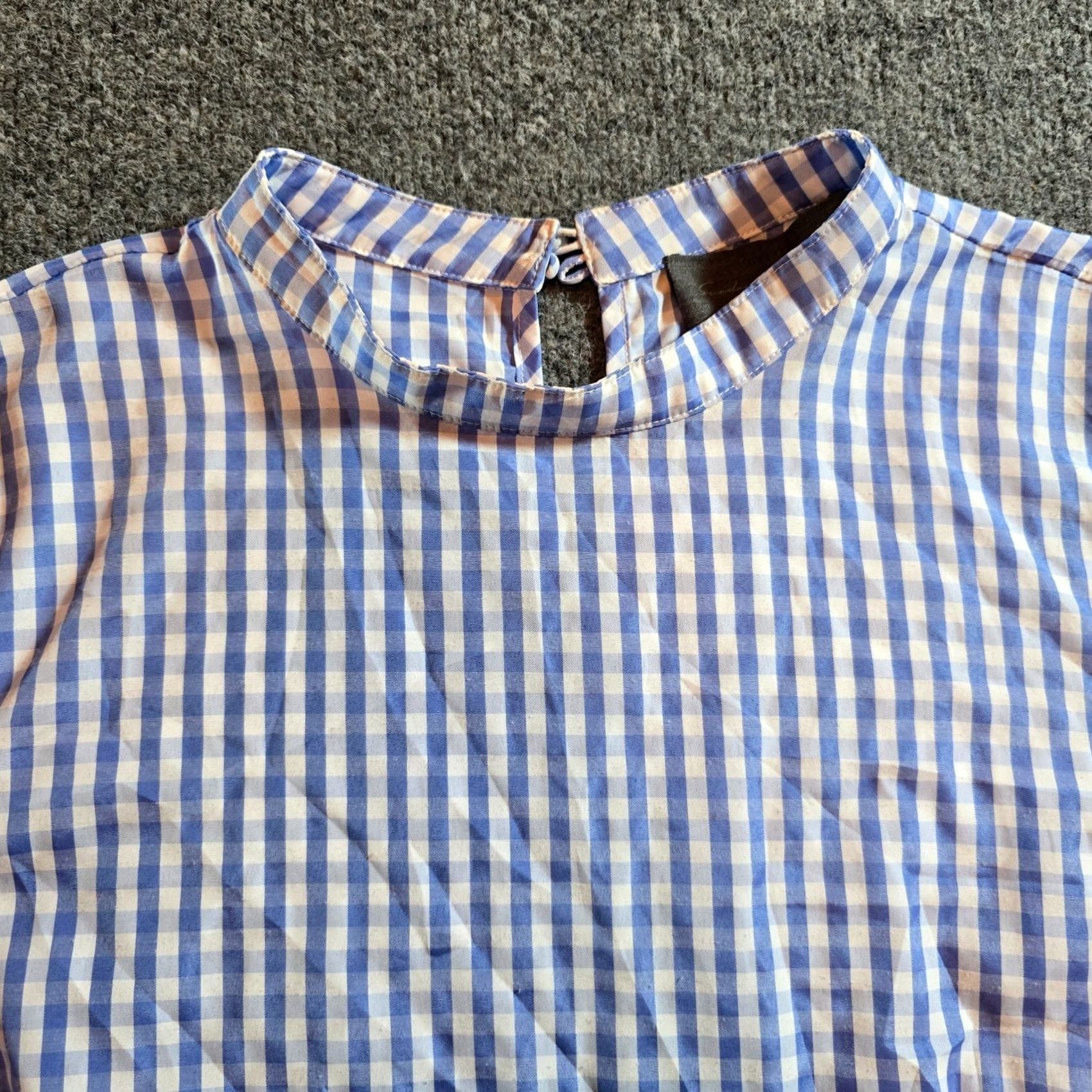 Vintage Sunday In Brooklyn Blouse Shirt Womens Large Blue White Gingham Plaid Cropped Casual 3/4 Sleeve Round Neck Lightweight Easy Care Size L / US 10 / IT 46 - 2 Thumbnail