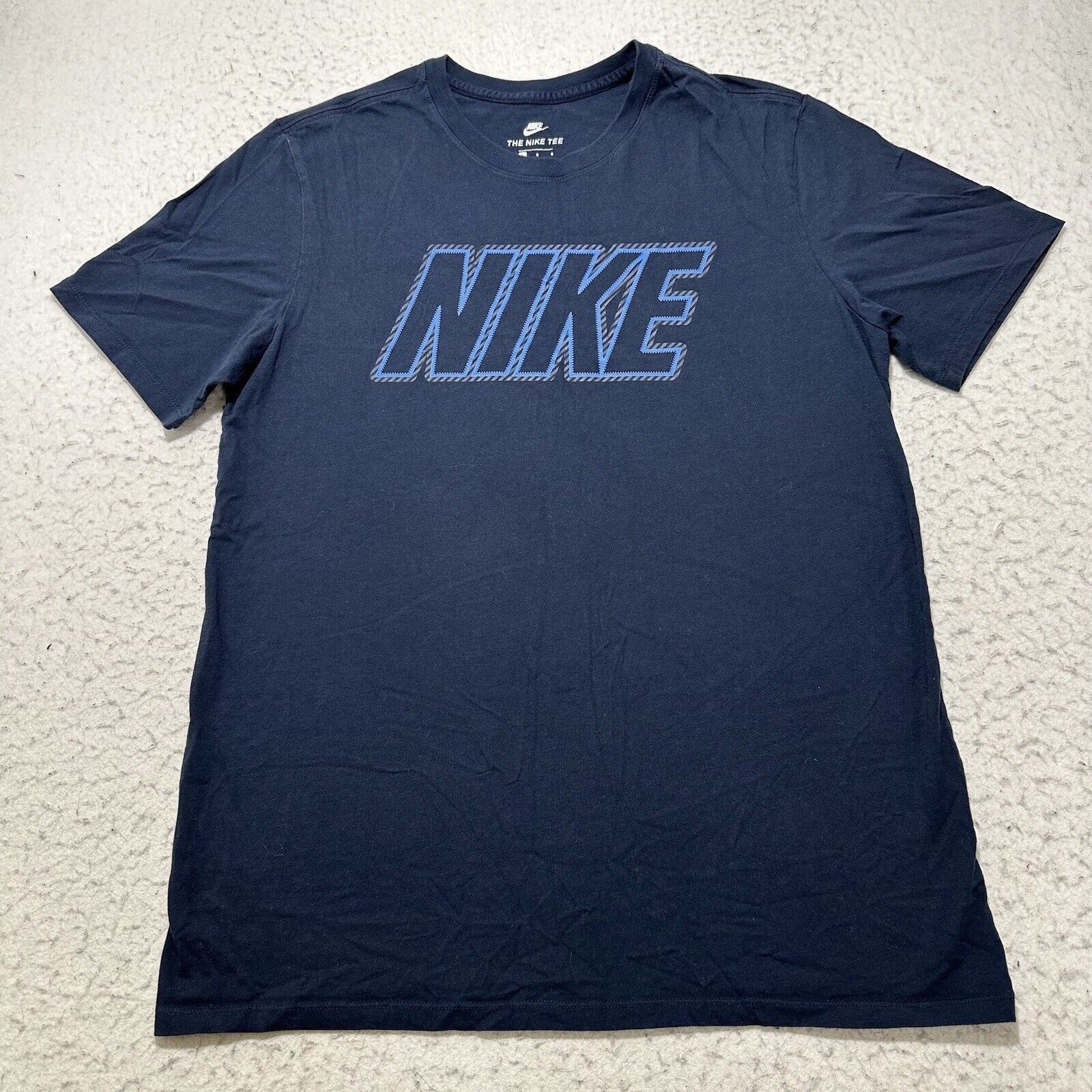 Nike Nike Large Athletic Cut Navy Graphic T Shirt Spellout Logo Size US L / EU 52-54 / 3 - 1 Thumbnail