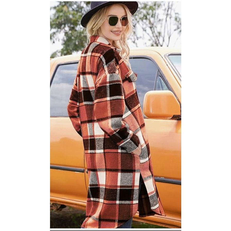 The Unbranded Brand Plaid Shacket Button Wool Blend Long Tartan Trench CoatLARGE Size L / US 10 / IT 46 - 5 Thumbnail