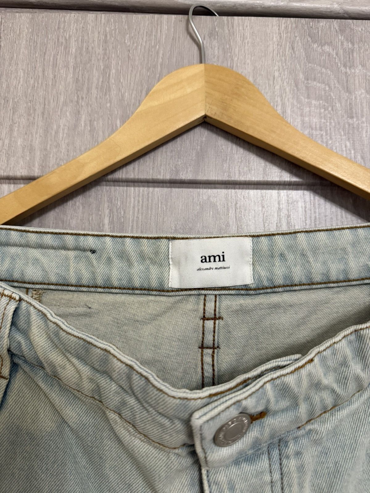 AMI AMIPARIS Light Blue Wide-Leg Denim Pants Size US 33 - 3 Thumbnail
