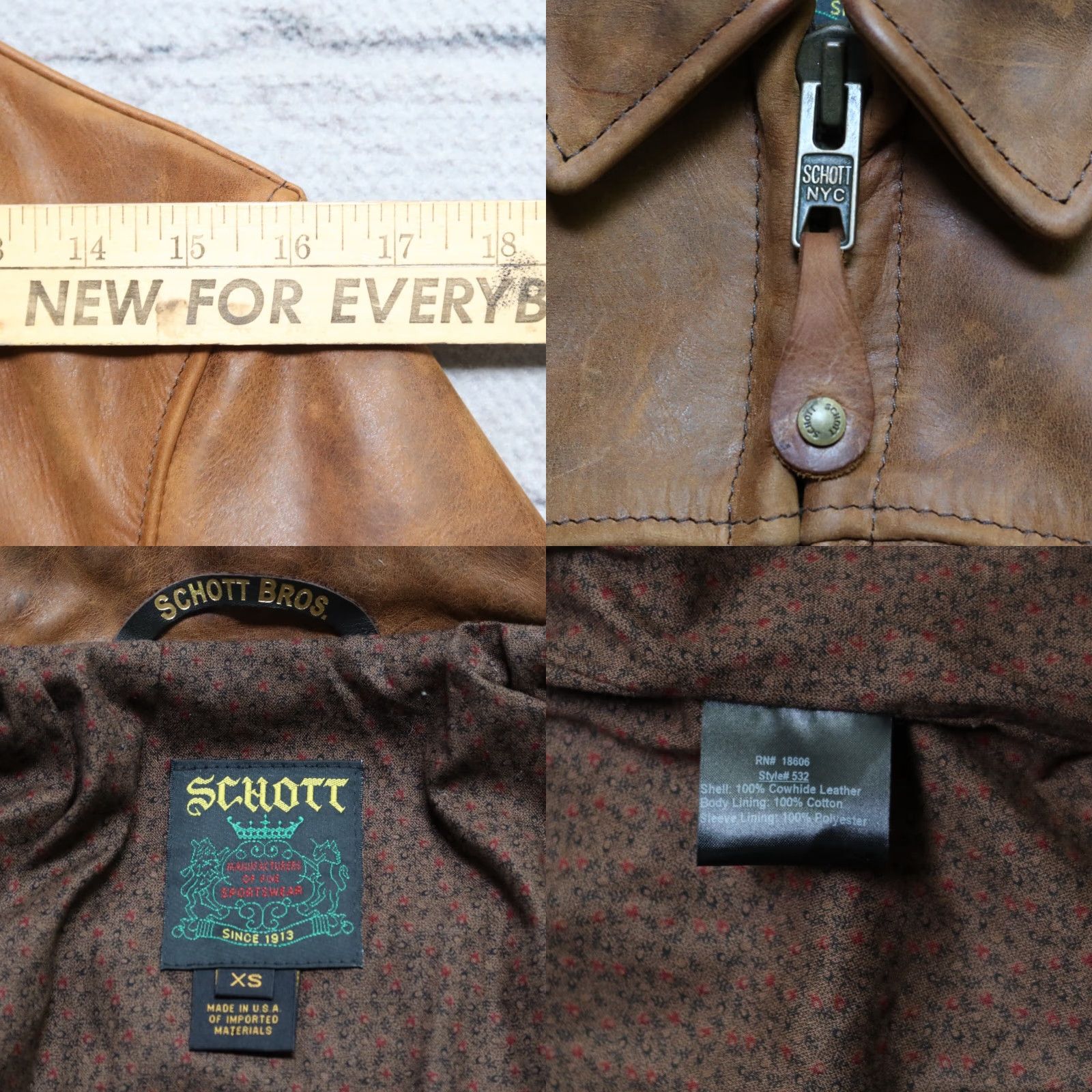 VINTAGE Schott NYC 532 Rogue John Hancock Leather Delivery Jacket XS Brown Mens