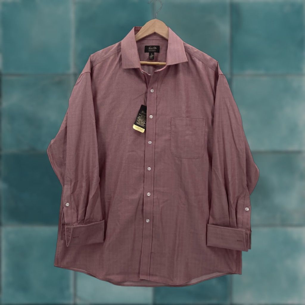 Tasso Elba VINTAGE Tasso Elba Shirt Mens XL Burgundy Herringbone Non-Iron Supima Cotton Dress Shirt Mens XL Long Sleeve 100% Cotton Stretch Size US XL / EU 56 / 4 - 1 Thumbnail