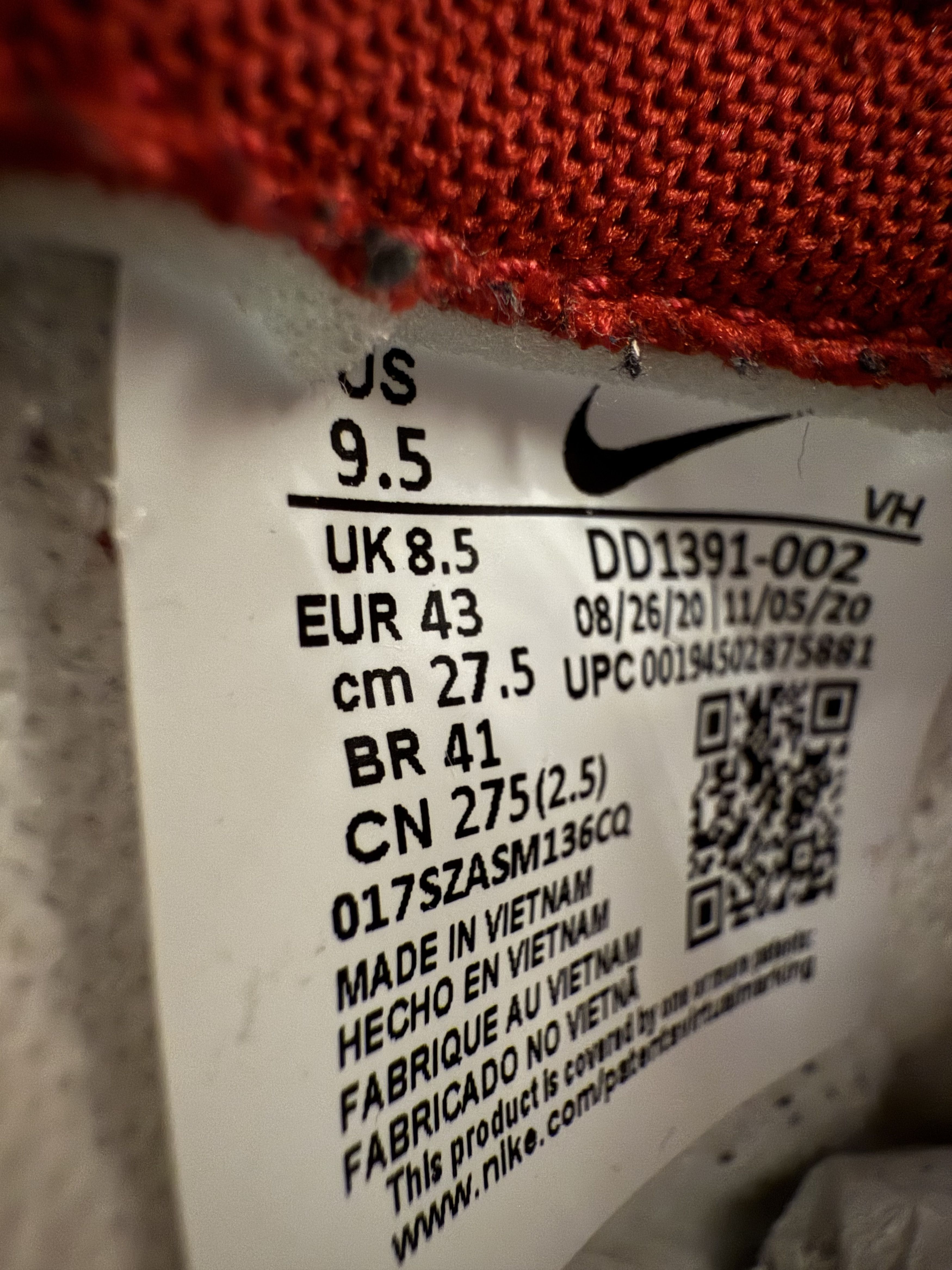 Nike Nike Dunk Low UNLV (2021), DD1391-002, US 9.5 Size US 9.5 / EU 42-43 - 7 Thumbnail