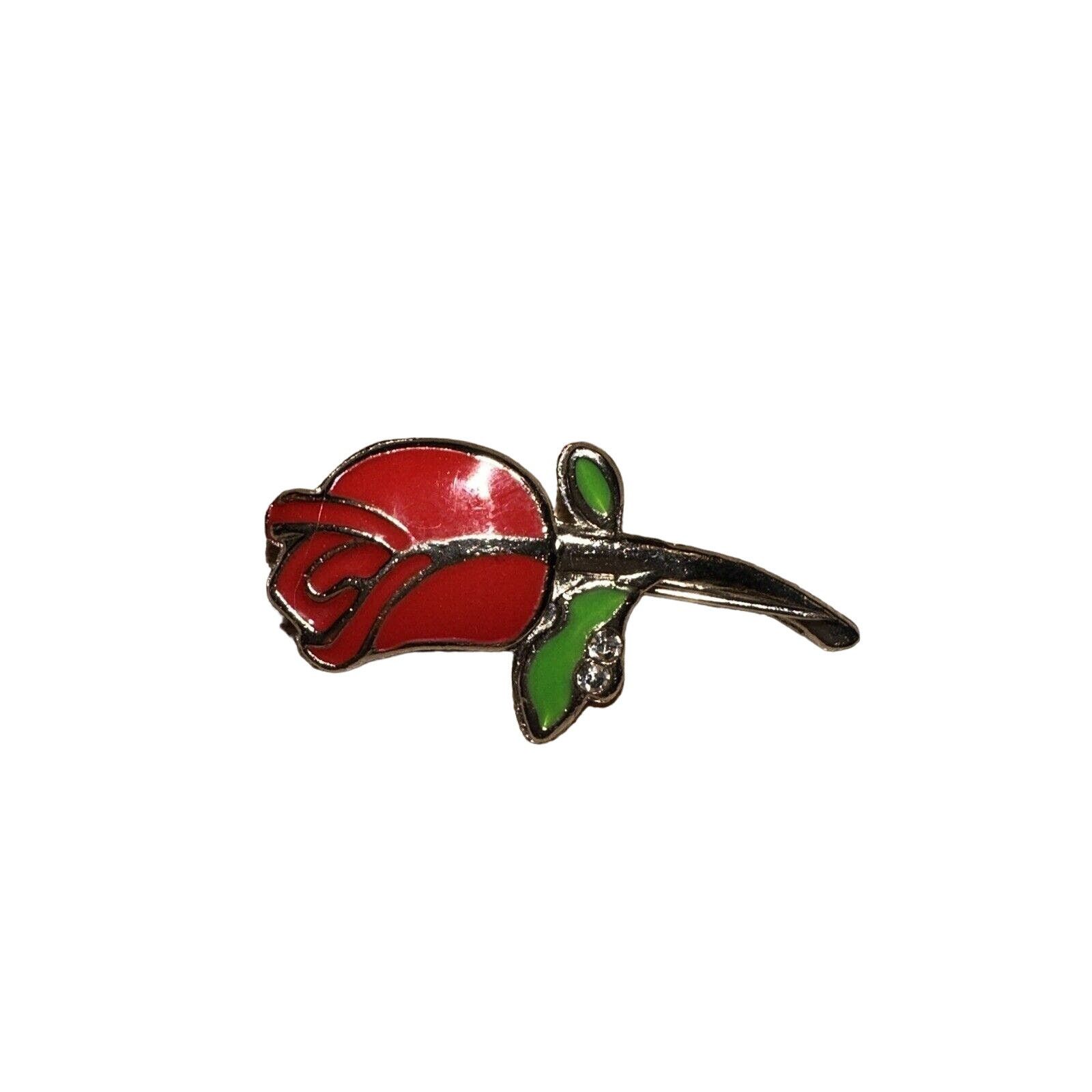 Vintage VTG Red Rose Pin Brooch lapel Hat Pin Coat Pin Rhinestones Size ONE SIZE - 4 Thumbnail