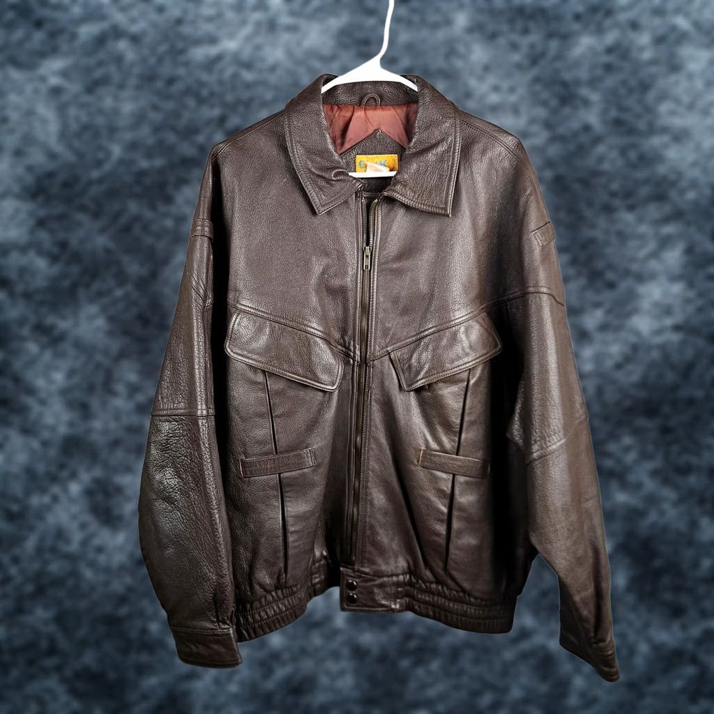 Vintage Cvik Leather Bomber Jacket Mens Large Brown Pebbled Flight Coat, Men's