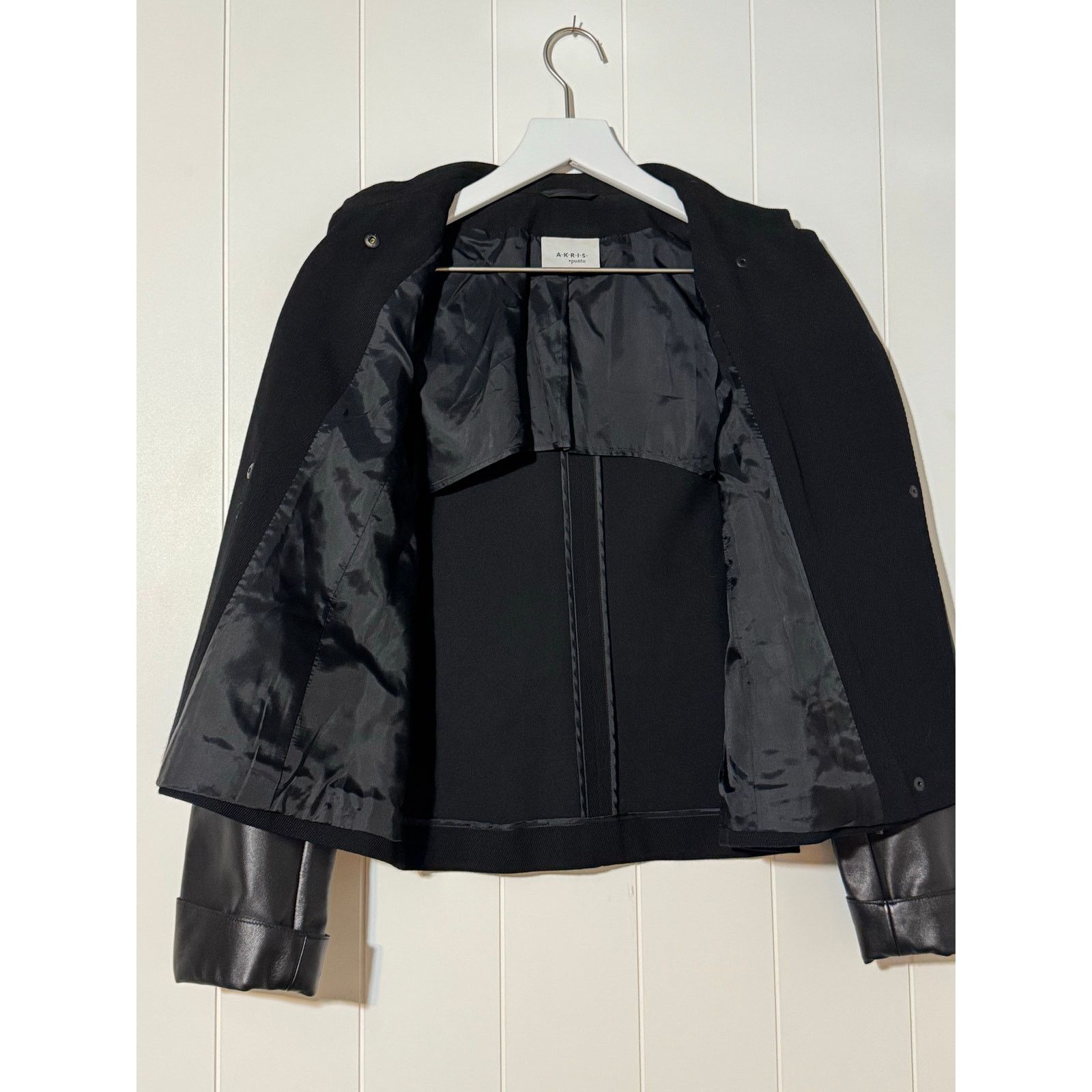 Akris Akris Punto Wool Leather Moto Jacket Black Lambskin Sleeve 6 Size M / US 6-8 / IT 42-44 - 5 Thumbnail