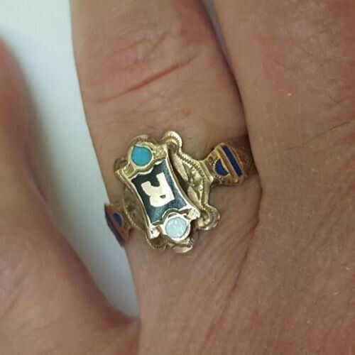 Other Antique Unisex 10k Pink Gold Enameled "R"Ring, 1800s Size ONE SIZE - 6 Thumbnail