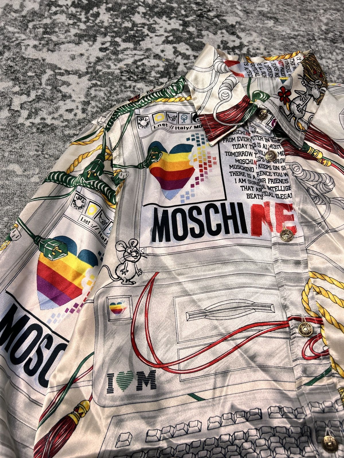 Moschino Vtg Moschino Silk Modern Baroque Apple Button Up Shirt Size US L / EU 52-54 / 3 - 4 Thumbnail