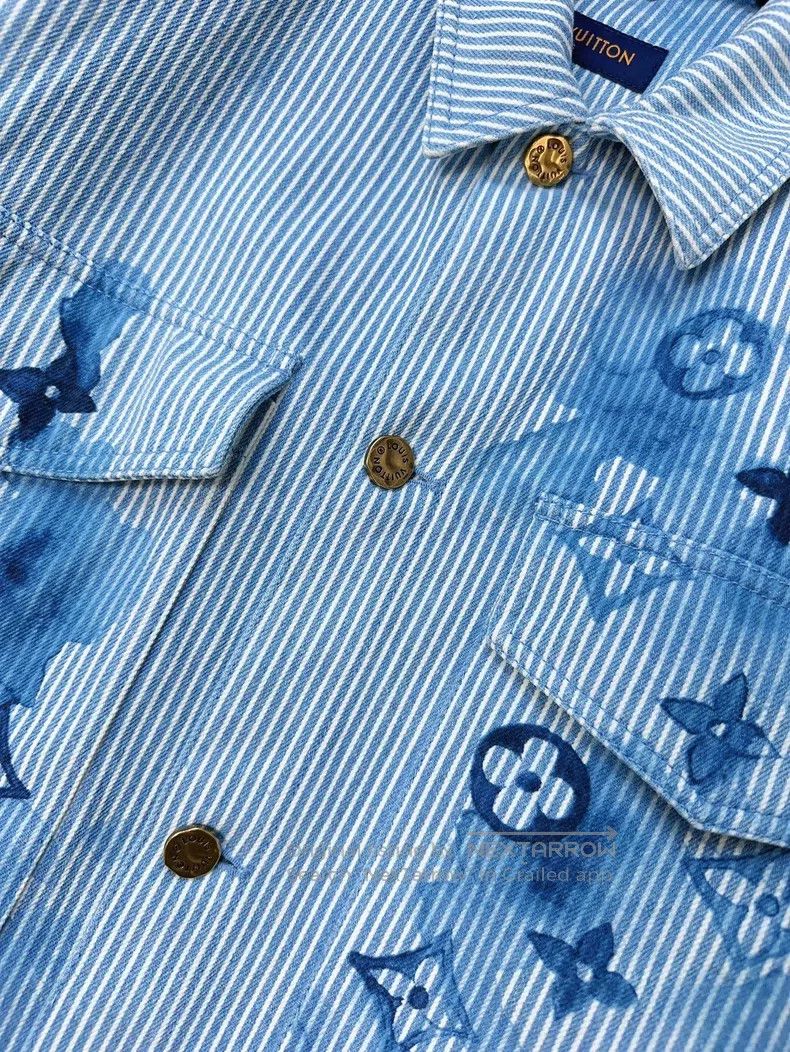 Louis Vuitton Louis Vuitton Blue ink stripe logo dyed denim jacket Size US XXL / EU 58 / 5 - 4 Thumbnail