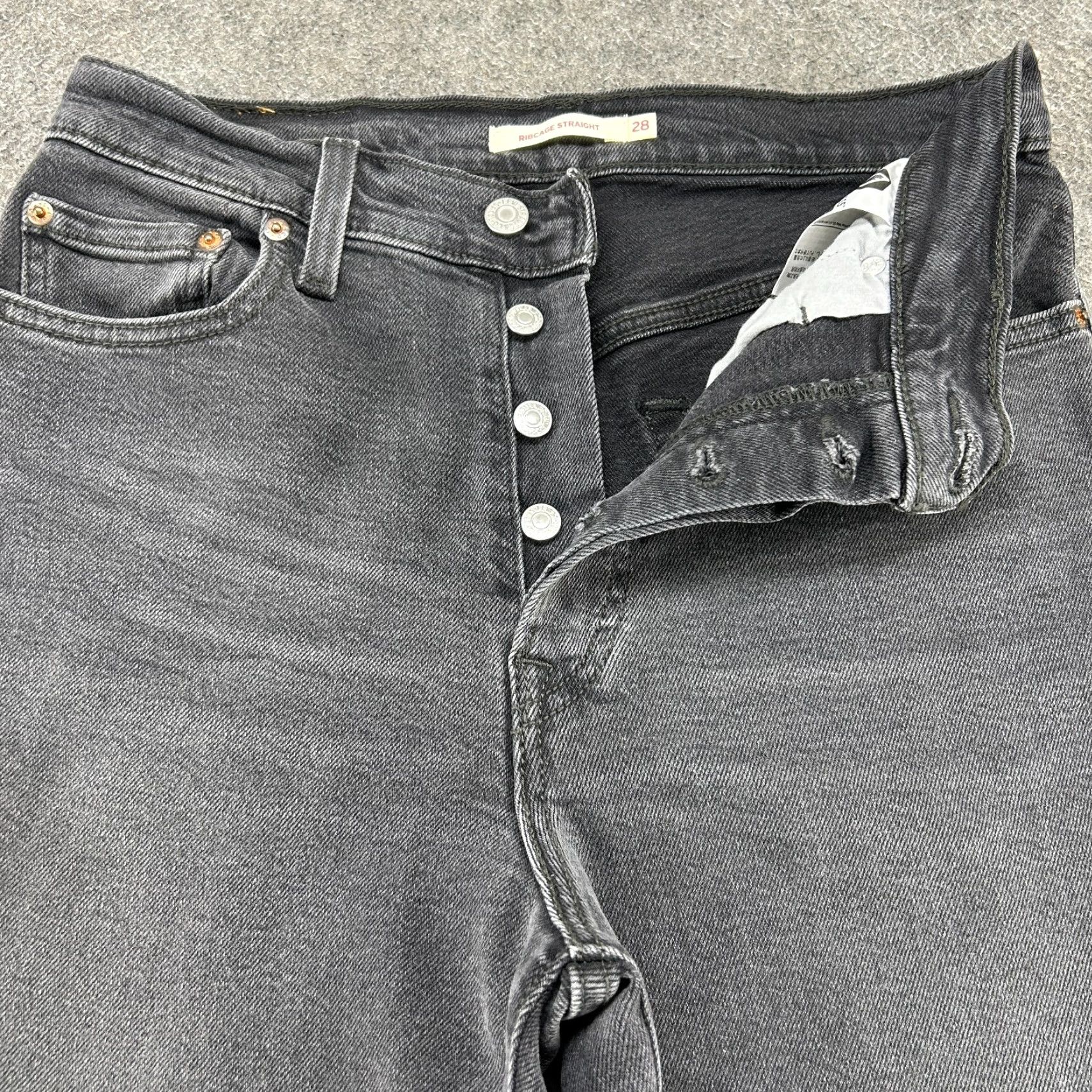 Levi's Levis 501 Jeans Womens Black Dark Wash Straight Regular 28x27 Button Fly Stretch Denim Size 28" / US 6 / IT 42 - 2 Thumbnail