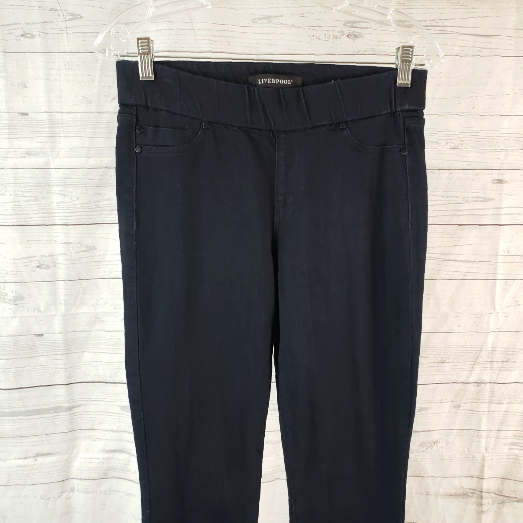 Vintage Liverpool Womens The Skinny Pull On Jeans Sz 4 Blue Dark Wash Mid Rise Size 27" / US 4 / IT 40 - 2 Thumbnail