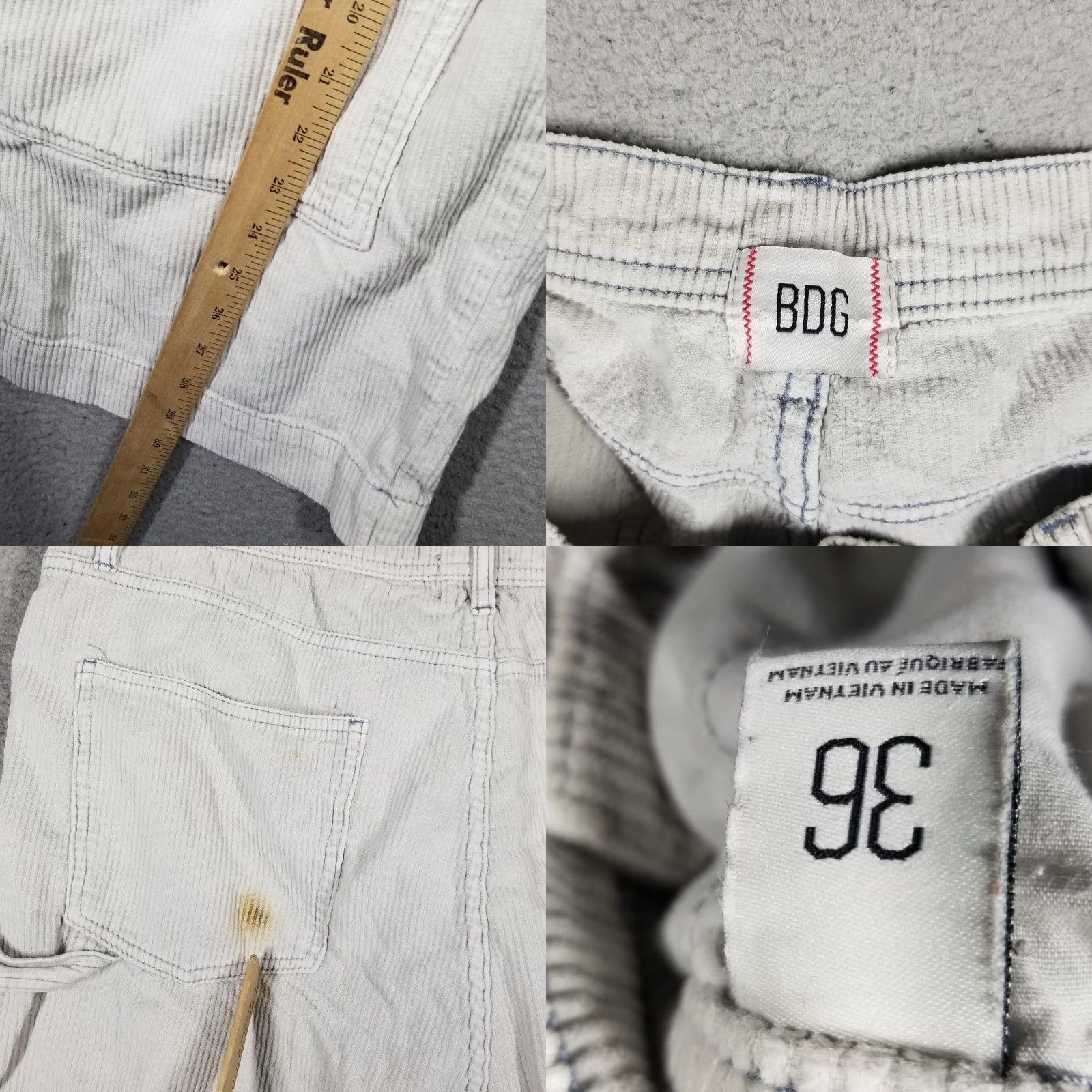 Bdg BDG Corduroy Carpenter Pants 36 Light Gray Utility Workwear Mens Size US 36 / EU 52 - 8 Thumbnail