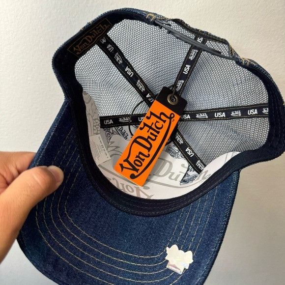 Designer × Von Dutch NWT VON DUTCH DARK STONE DENIM TRUCKER HAT Size 26 - 7 Thumbnail