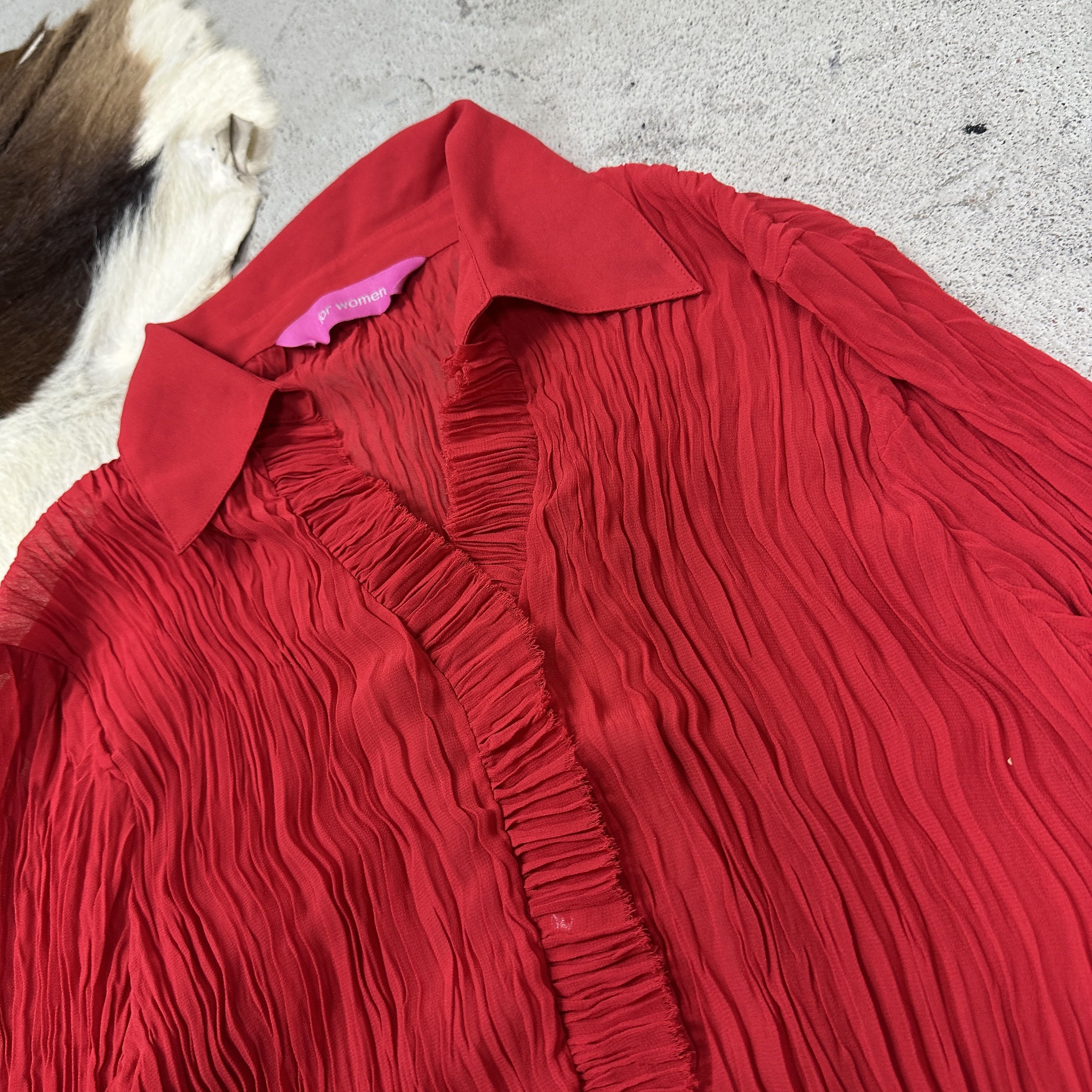 Vintage Vintage Avant Garde Cherry Red Pleated Sheer Shirt Y2K Size M / US 6-8 / IT 42-44 - 3 Thumbnail
