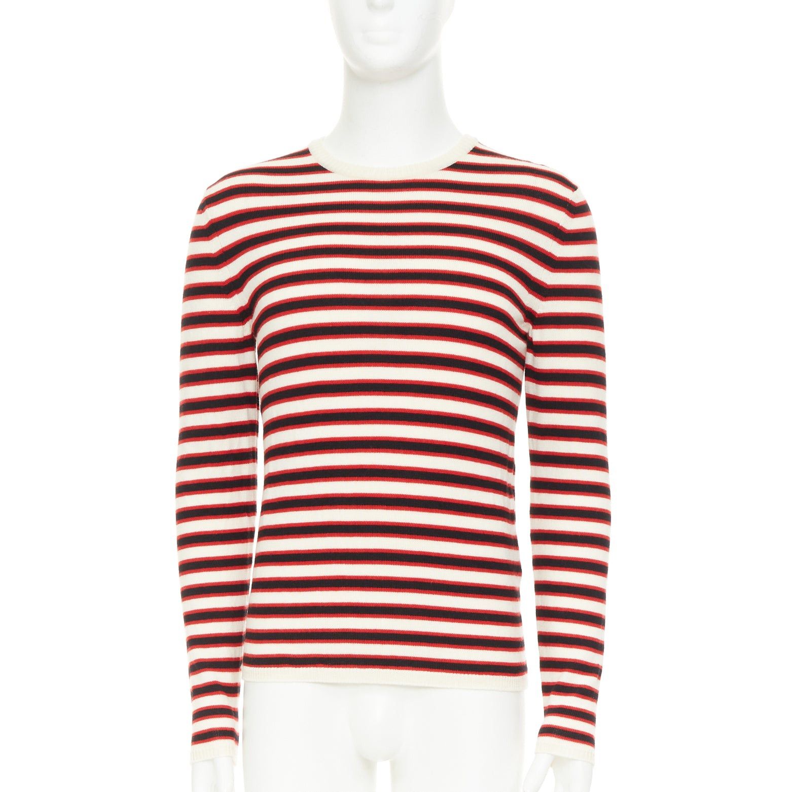 Saint Laurent Paris SAINT LAURENT 2018 cream red black 100% virgin wool horizontal striped sweater S Size US S / EU 44-46 / 1 - 1 Thumbnail