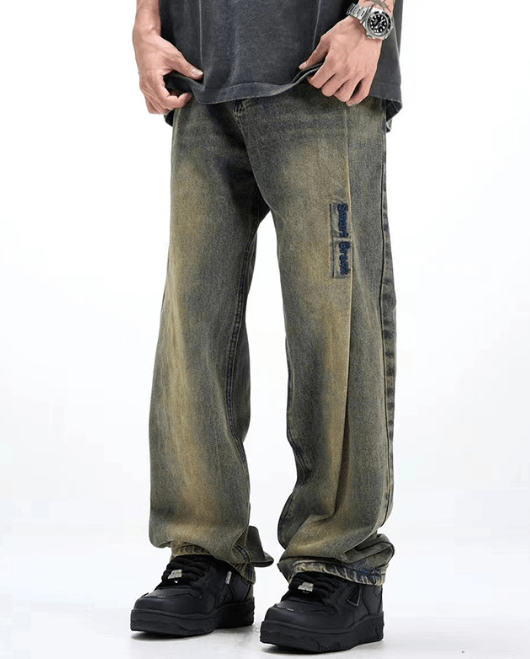 Japanese Brand American high street distressed embroidered letter jeans Size US 32 / EU 48 - 2 Thumbnail