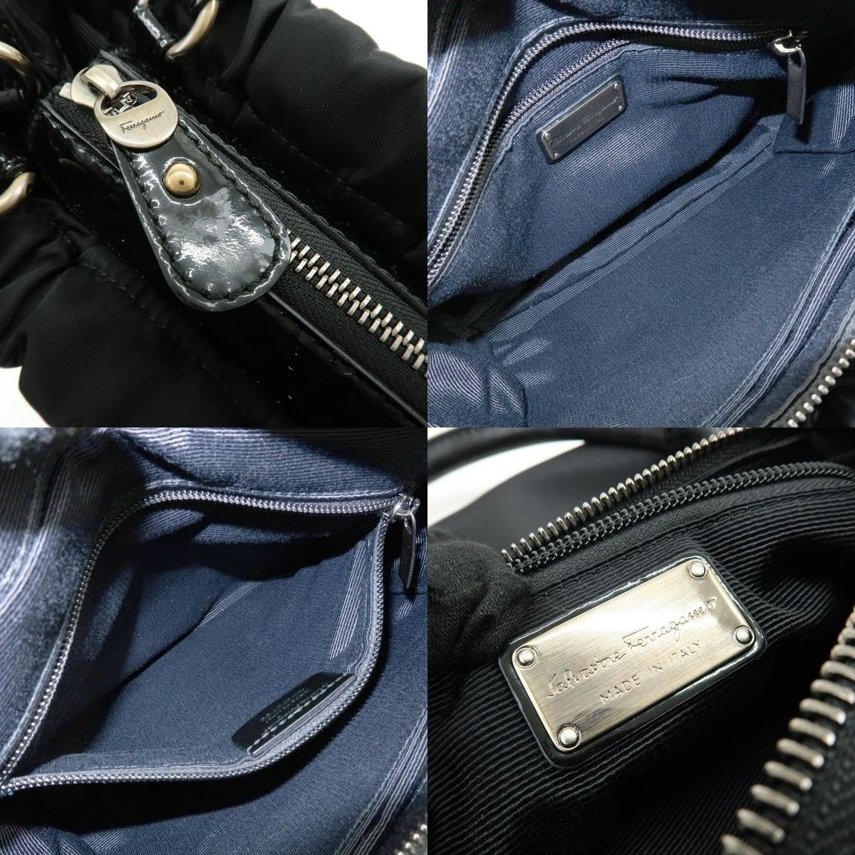 Salvatore Ferragamo Ferragamo Vara Bow Nylon Patent Leather Top Handle Bag Black Size ONE SIZE - 7 Thumbnail