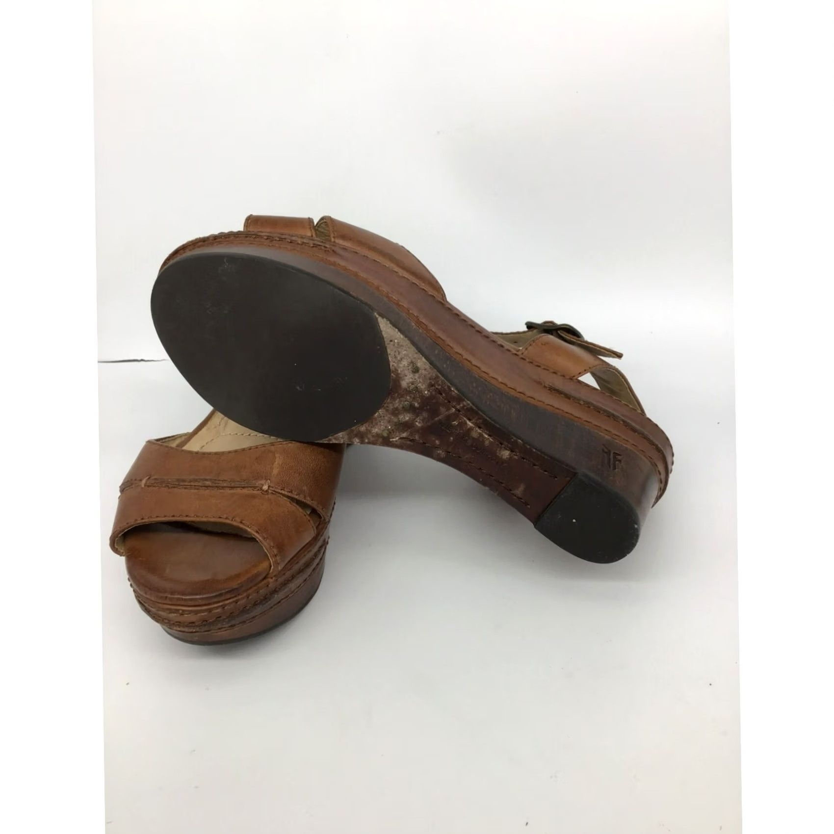 Frye VINTAGE Frye Women’s Leather Wedge Heels #1510 Shoes Brown 8M Platform Adjustable Strap Womens 8M Heels Brown Frye Wedge Shoes Size US 8 / IT 38 - 5 Thumbnail