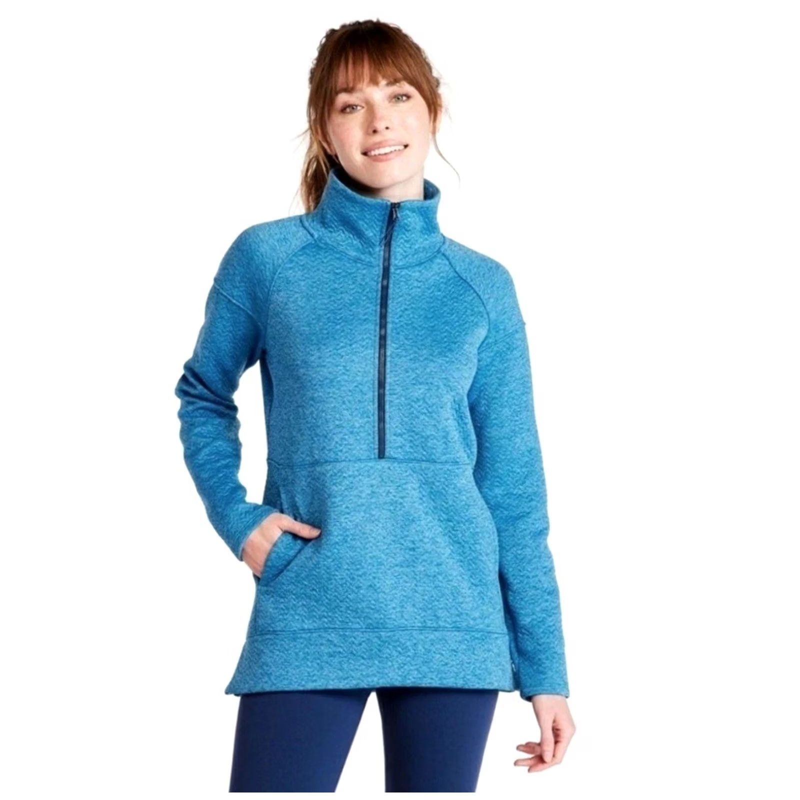 Vintage L.L. Bean Marine Blue Half-Zip Quilted Pullover Sweatshirt Womens L Size L / US 10 / IT 46 - 2 Thumbnail