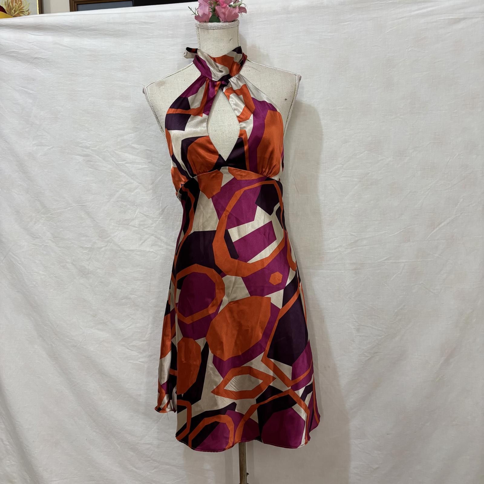 Better With Age Y2K Satin geometric keyhole halter mini dress sz medium Size M / US 6-8 / IT 42-44 - 1 Thumbnail