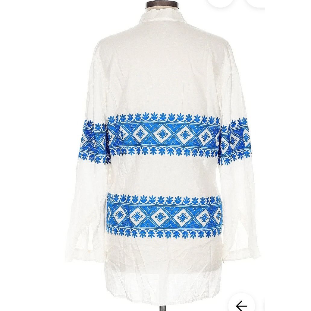 Tory Burch Tory Burch Stephanie Embroidered Coverup Tunic Ivory blue Size L / US 10 / IT 46 - 9 Thumbnail