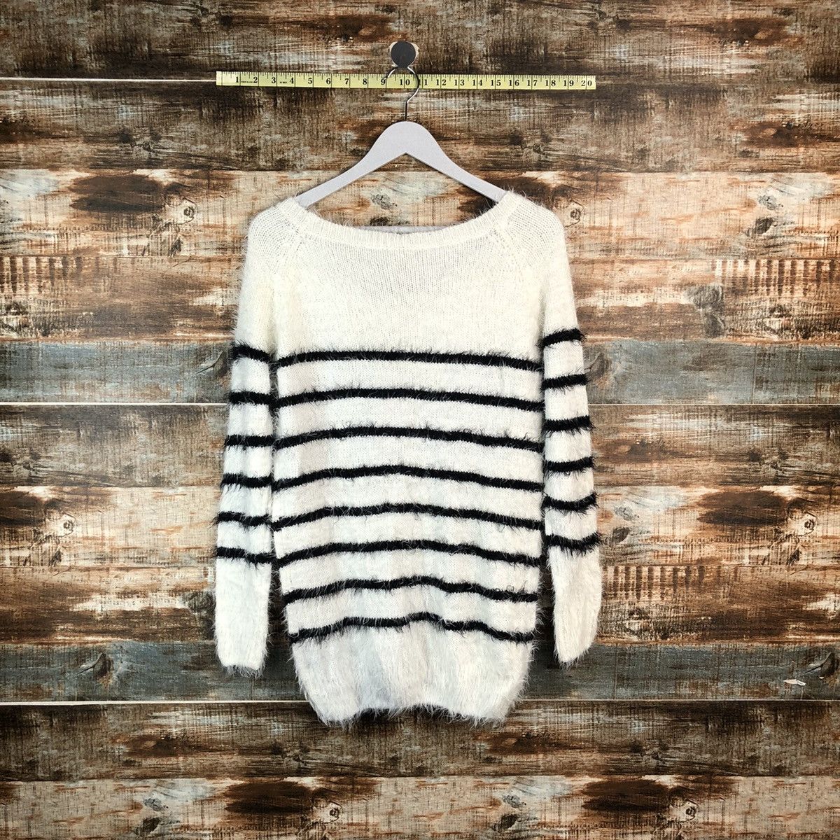 Homespun Knitwear × Japanese Brand × OVER THE STRiPES DLL Latina Stripe White fur shaggy mohair Knitwear #C057 Size M / US 6-8 / IT 42-44 - 13 Thumbnail