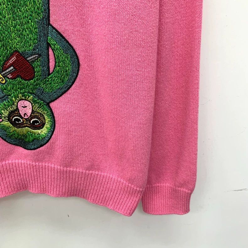 Gucci Gucci Pink floral sequin monkey embroidered wool round-nec Size M / US 6-8 / IT 42-44 - 4 Thumbnail