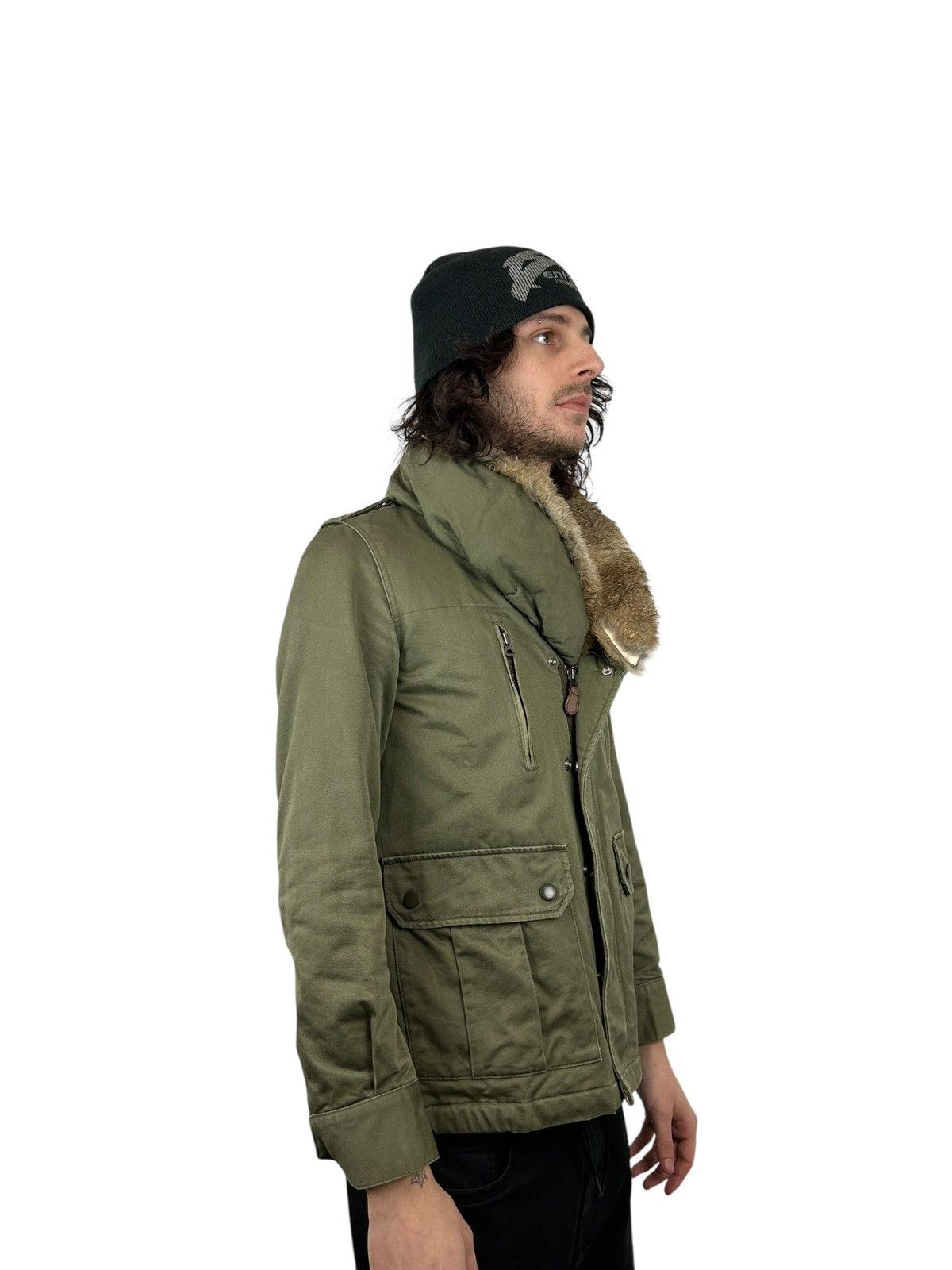 Japanese Brand 1990s Johnbull Rabbit Fur Line Asymmetrical Military Jacket Size US M / EU 48-50 / 2 - 2 Thumbnail