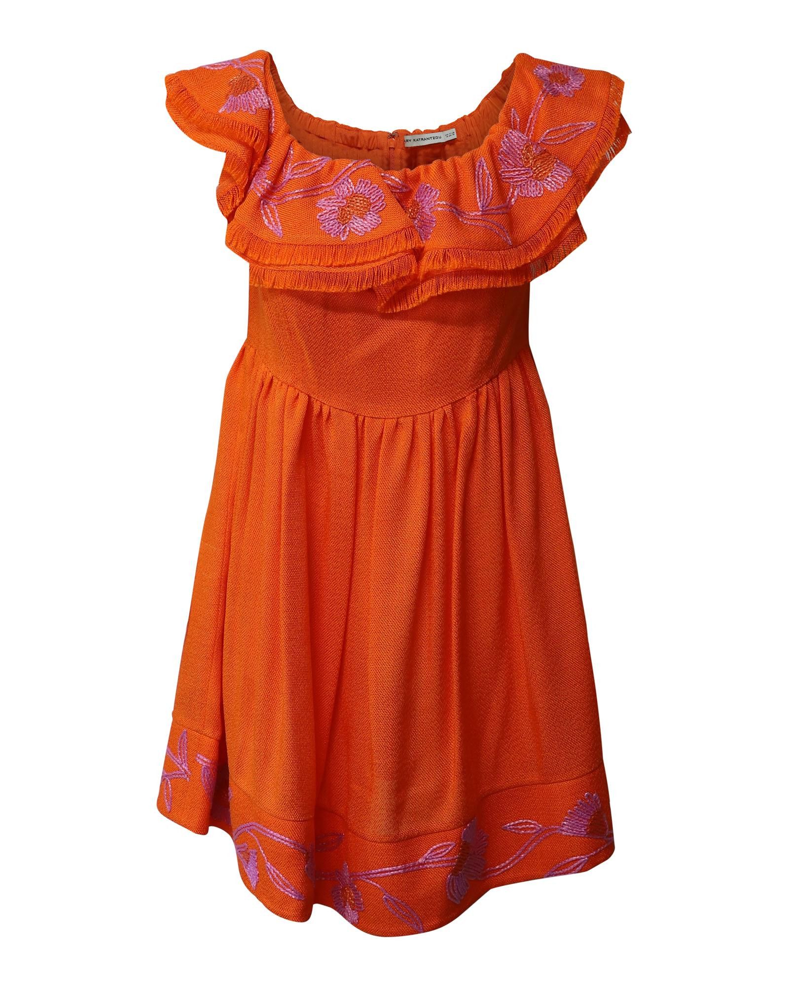 image of Mary Katrantzou Embroidered Off Shoulder Mini Dress In Orange, Women's (Size Large)