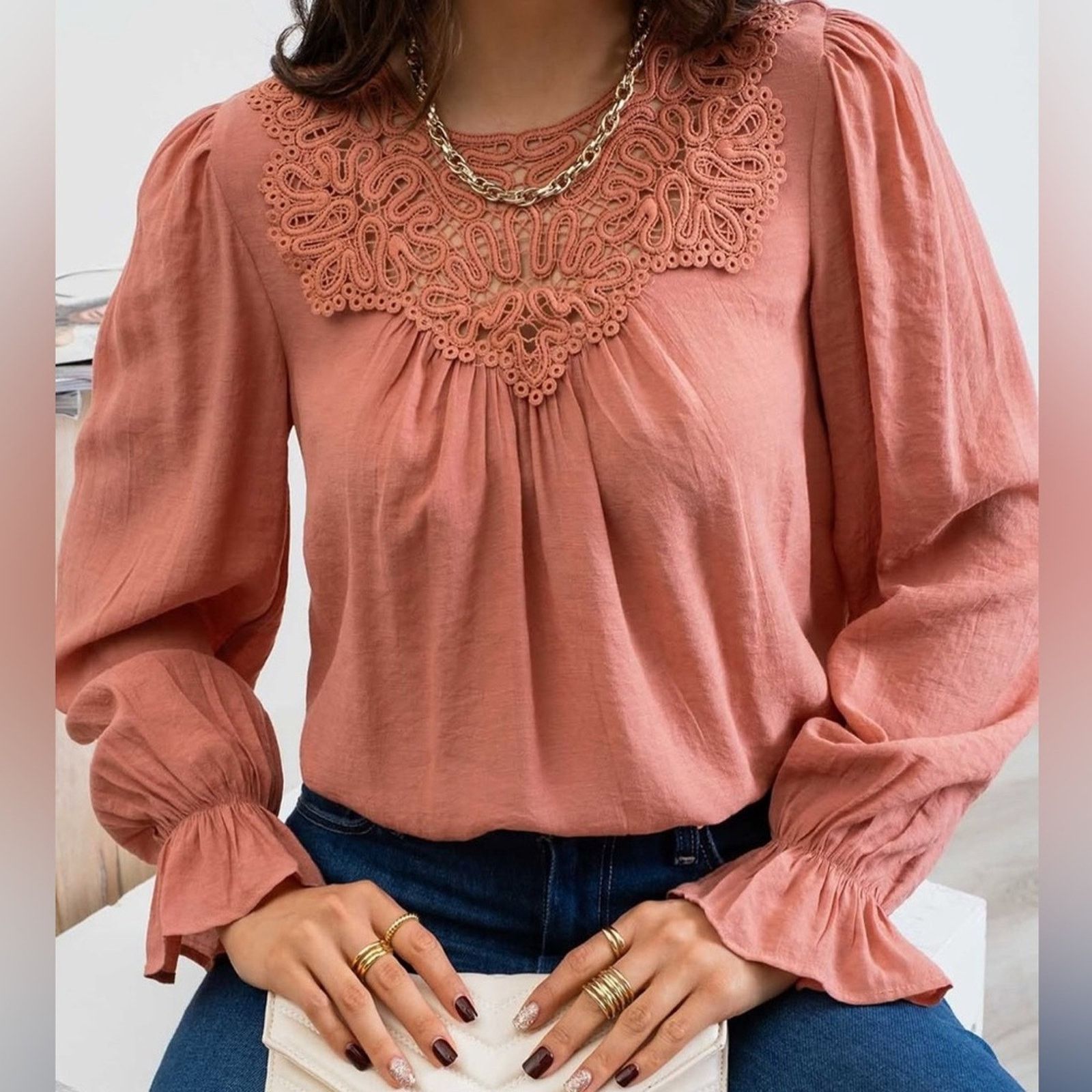Nordstrom NEW PEPPER Dusty Rose Pink Crochet Lace $88 Blouse Shirt Top Size S / US 4 / IT 40 - 3 Thumbnail