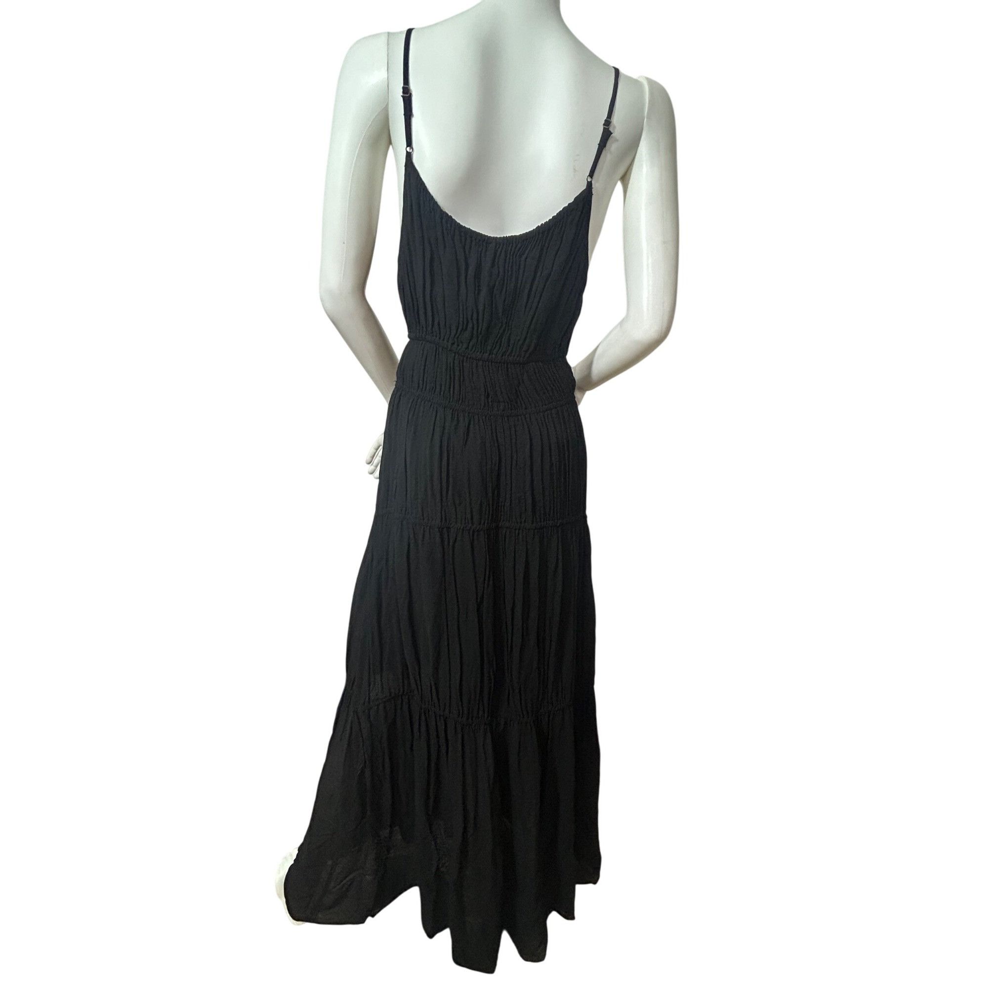 Young Fabulous & Broke YFB Dress M Black Maxi Tiered Ruched Straps Party Cocktail V Size M / US 6-8 / IT 42-44 - 3 Thumbnail
