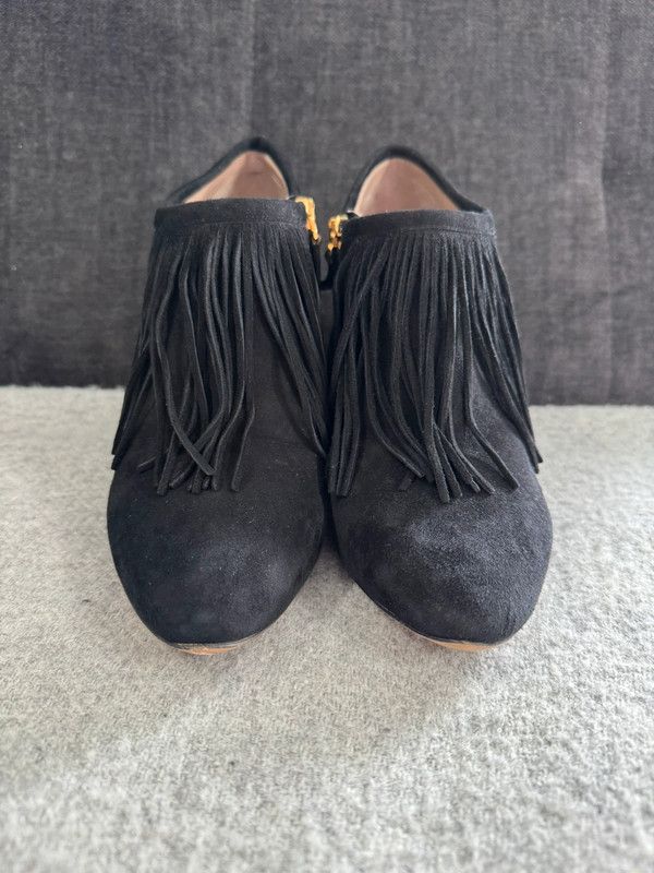 Chloe Chloé Heels Fringe Ankle Boots Black Suede Trim size 39 Size US 9 / IT 39 - 4 Thumbnail