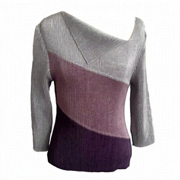 Other Purple Gray Pleated Springy Stretchy Long Sleeve Top - S Size S / US 4 / IT 40 - 2 Thumbnail