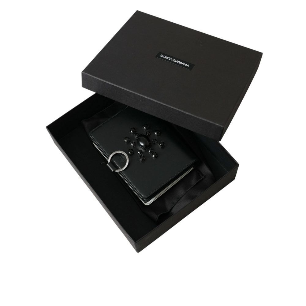 Dolce & Gabbana Dolce & Gabbana Black White Leather Crystal Embellished Card Size ONE SIZE - 8 Thumbnail