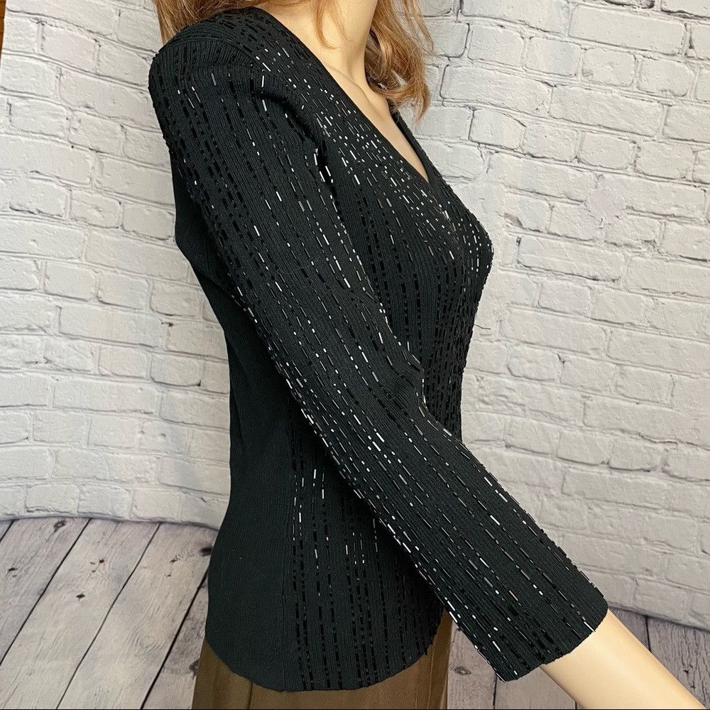 Other City Silk V-neck 3/4 Sleeve Beaded Black Sweater Size L Size L / US 10 / IT 46 - 5 Thumbnail