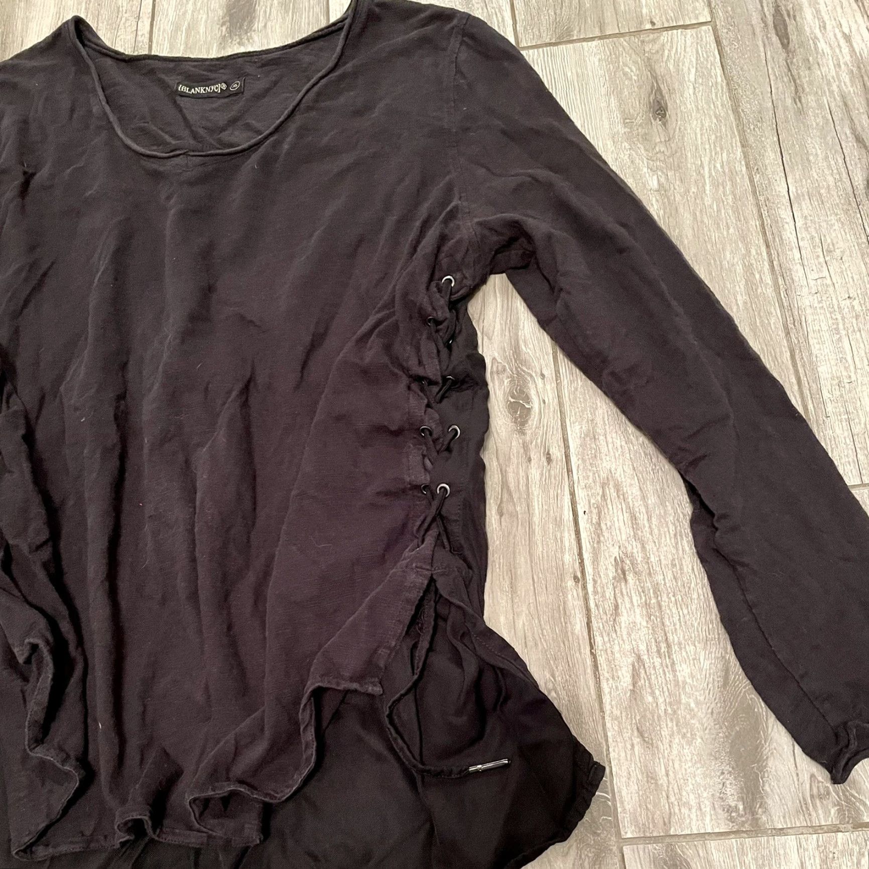 Vintage BLANKNYC Blouse Top Black Lace Up Tencel XL Relaxed Fit Raglan Sleeve Scoop Neck Knit Casual Women's Modern Vintage-Not-Applicable Size XL / US 12-14 / IT 48-50 - 5 Thumbnail