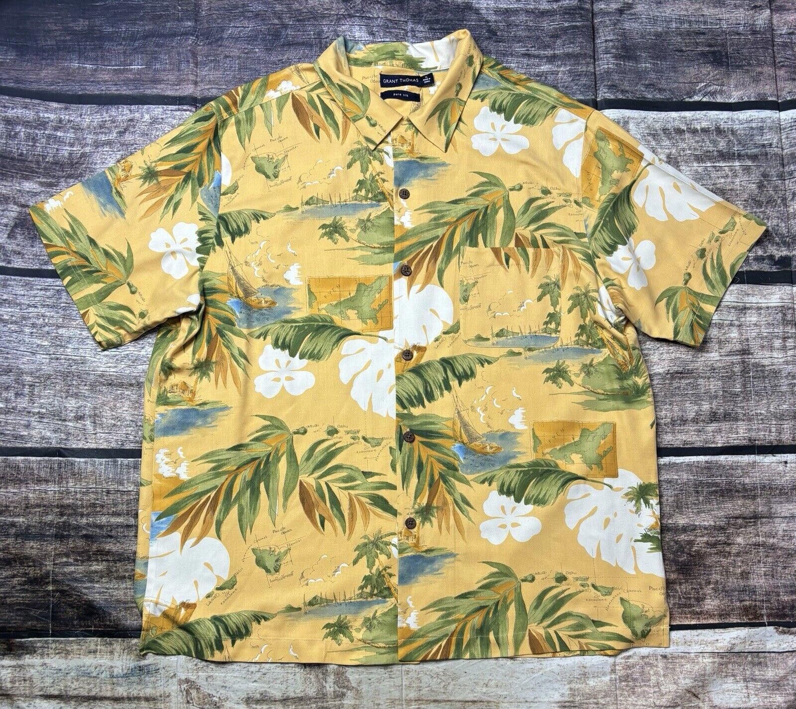 Grant Thomas Grant Thomas Shirt Men's XL Pure Silk Hawaiian Leaf Print Size US XL / EU 56 / 4 - 1 Thumbnail