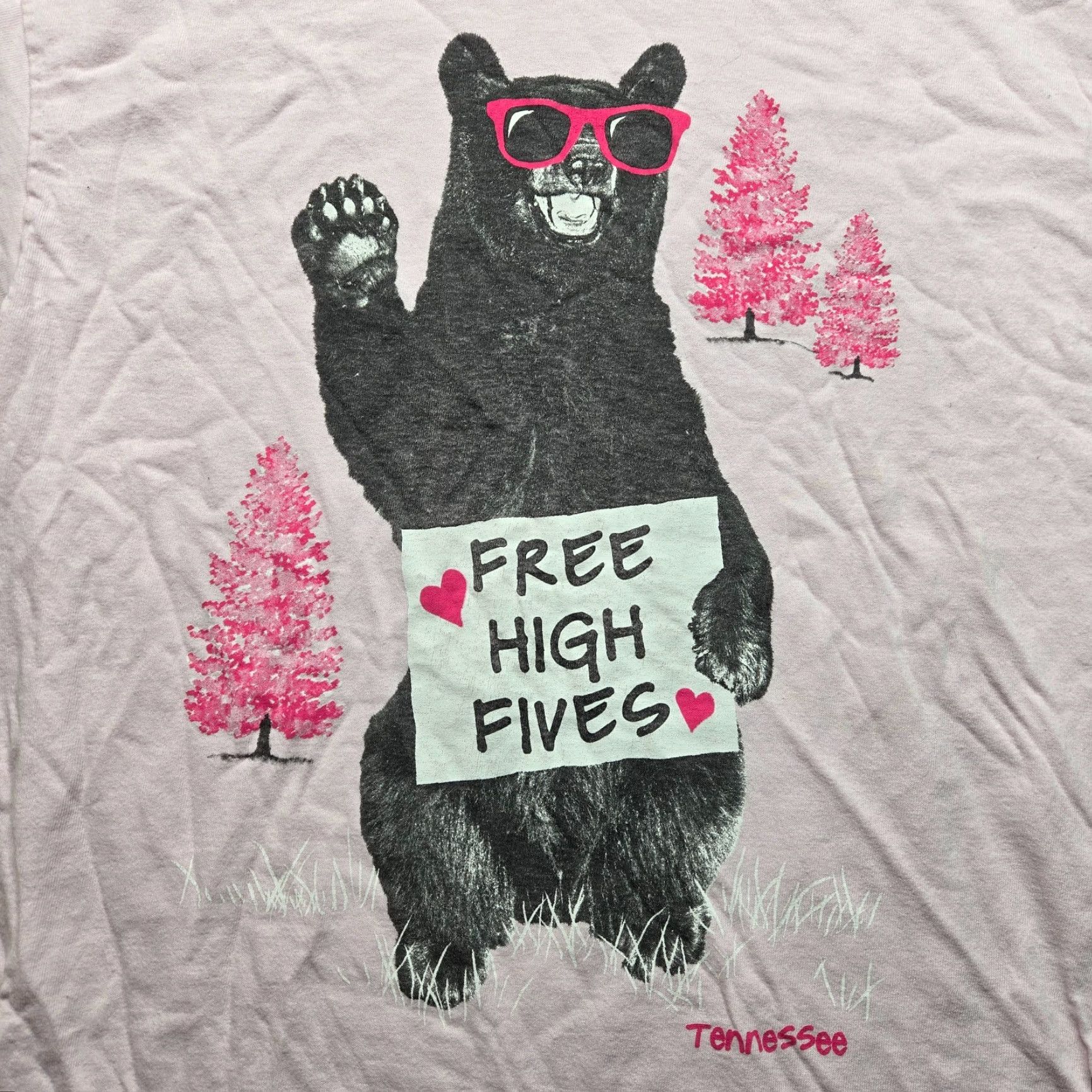 Vintage Tennessee Bear Free High Fives T Shirt Funny Greeting Joke Pink Cotton Blend Women's L Shirt Mens Women? Size L / US 10 / IT 46 - 2 Thumbnail