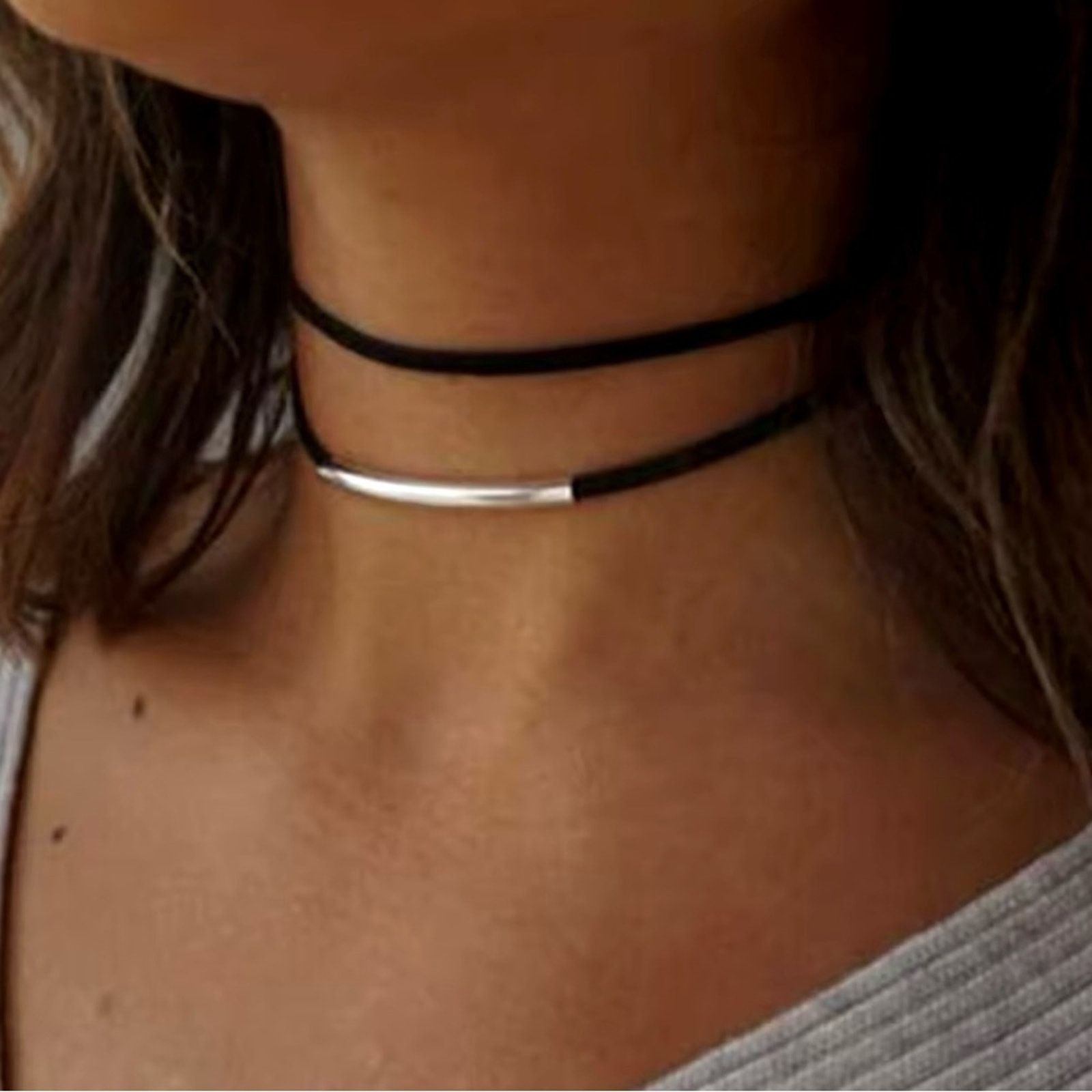 Other Black Velvet Silver Choker Necklace Double Layer velvet Size ONE SIZE - 2 Thumbnail