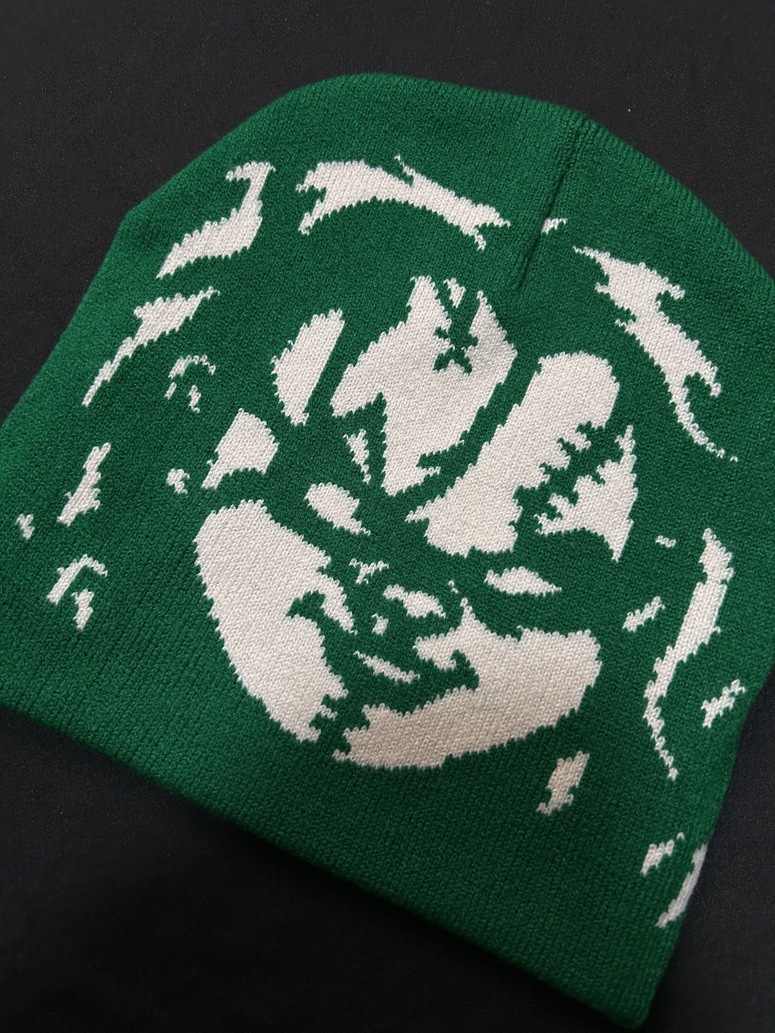 Japanese Brand Rare Chunky Graphic No Cuff Knit Green Beanie Hats OS Size ONE SIZE - 3 Thumbnail
