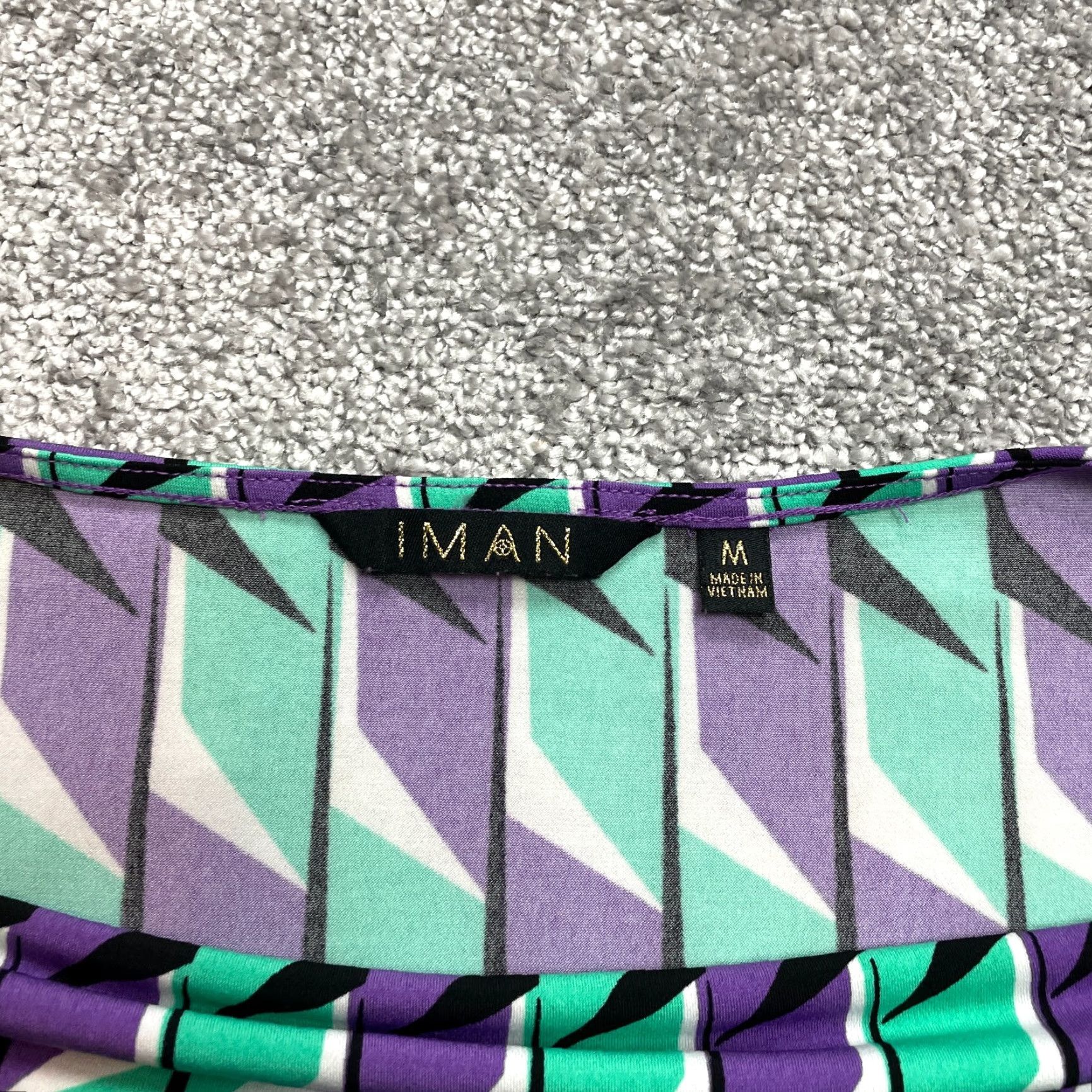 Vintage Iman Tank Top Blouse Womens M Green Purple Geo Stretch Sleeveless Ladies Size M / US 6-8 / IT 42-44 - 2 Thumbnail